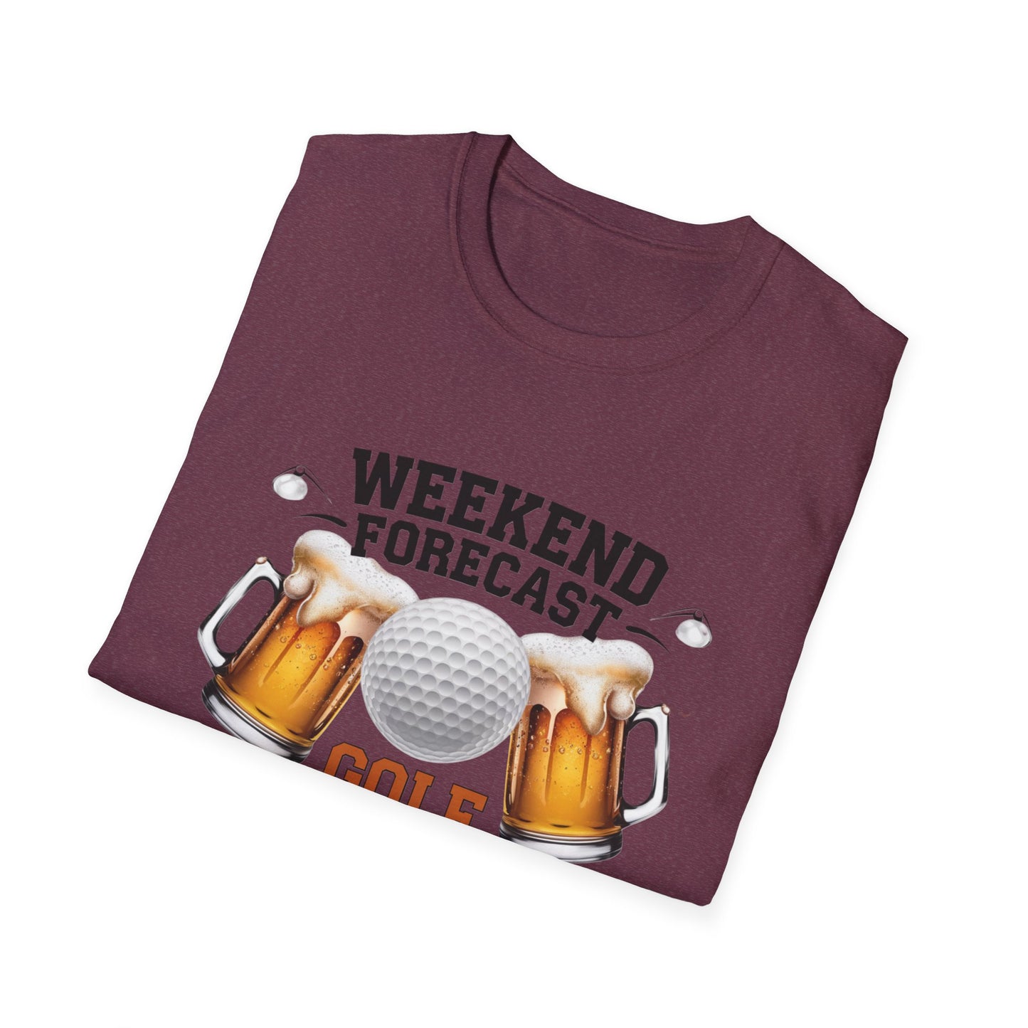 Weekend Forecast Golf Drinking T-Shirt | Unisex Softstyle Tee for Golf Lovers