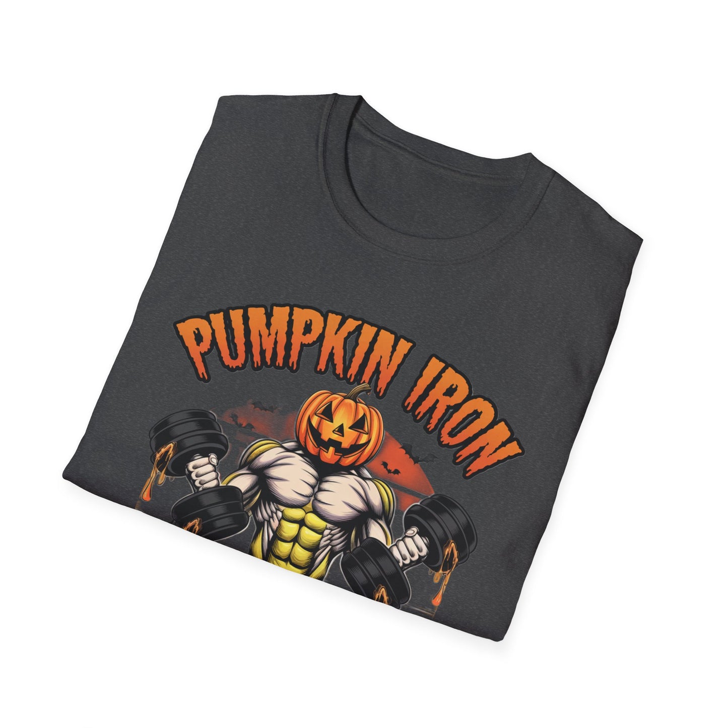 Halloween Pumpkin Iron Gym T-Shirt, Funny Fall Workout Top, Unisex Fitness Apparel, Spooky Season Gift, October Gym Shirt