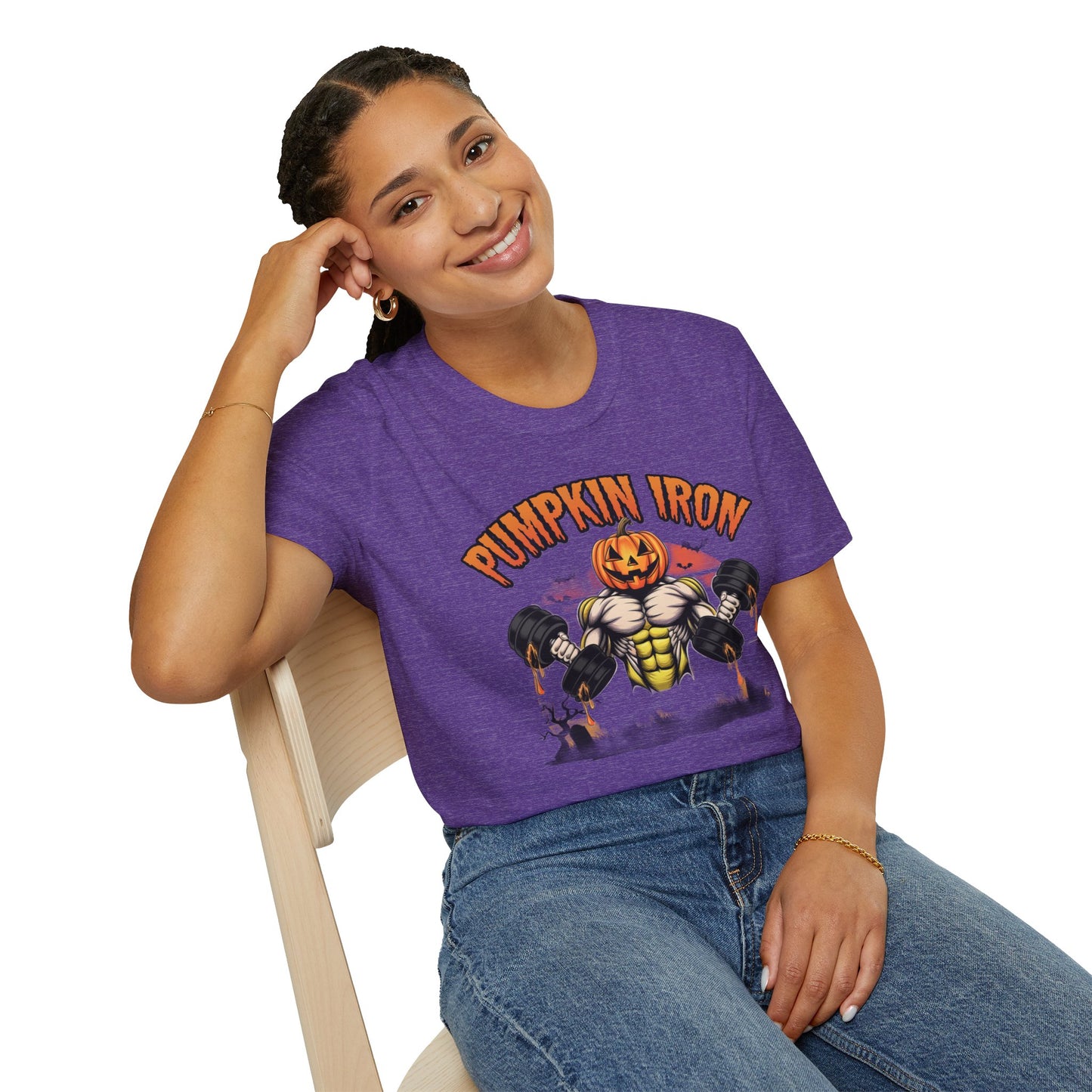 Halloween Pumpkin Iron Gym T-Shirt, Funny Fall Workout Top, Unisex Fitness Apparel, Spooky Season Gift, October Gym Shirt