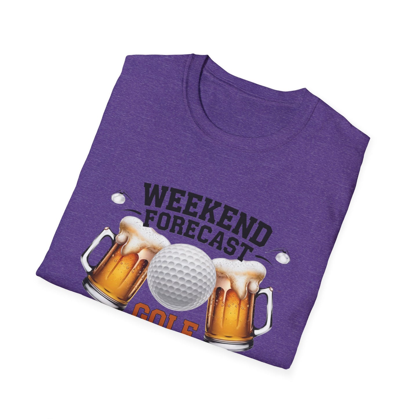 Weekend Forecast Golf Drinking T-Shirt | Unisex Softstyle Tee for Golf Lovers