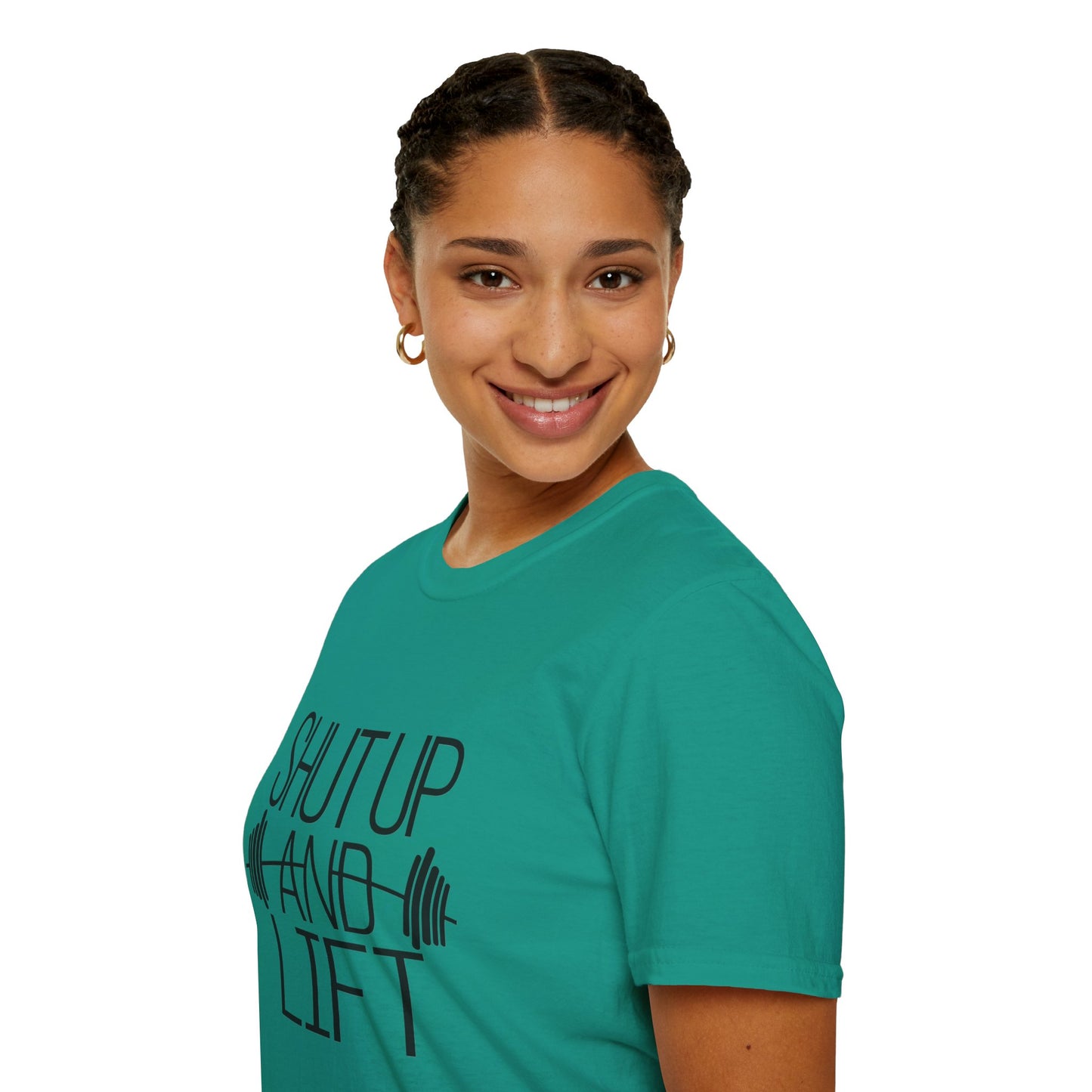 Fitness Motivation T-Shirt - "Shut Up and Lift" - Unisex Softstyle Tee for Gym Enthusiasts