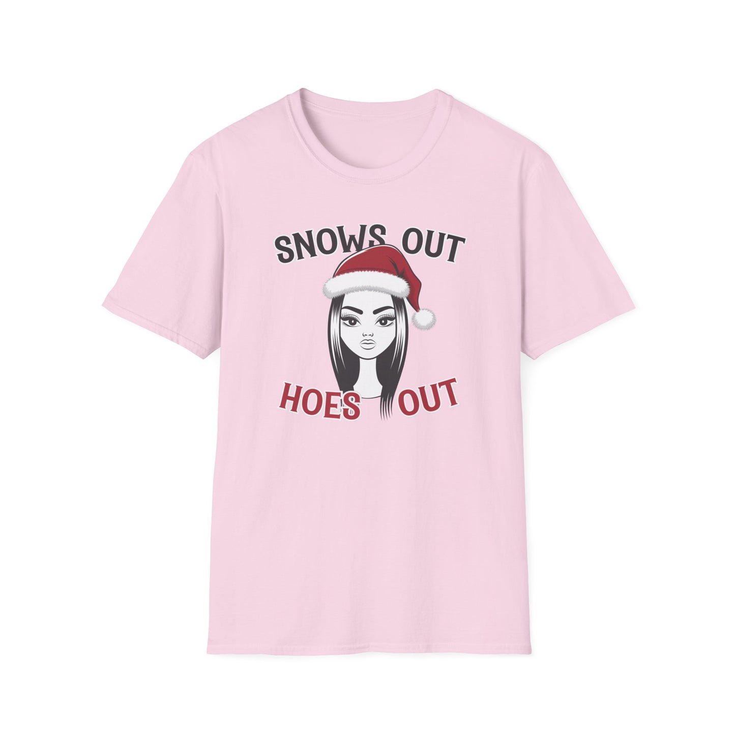 Unisex Holiday T-Shirt - "Snows Out, Hoes Out" - Funny Christmas Top, Winter Party Apparel, Gift for Friends, Casual Wear