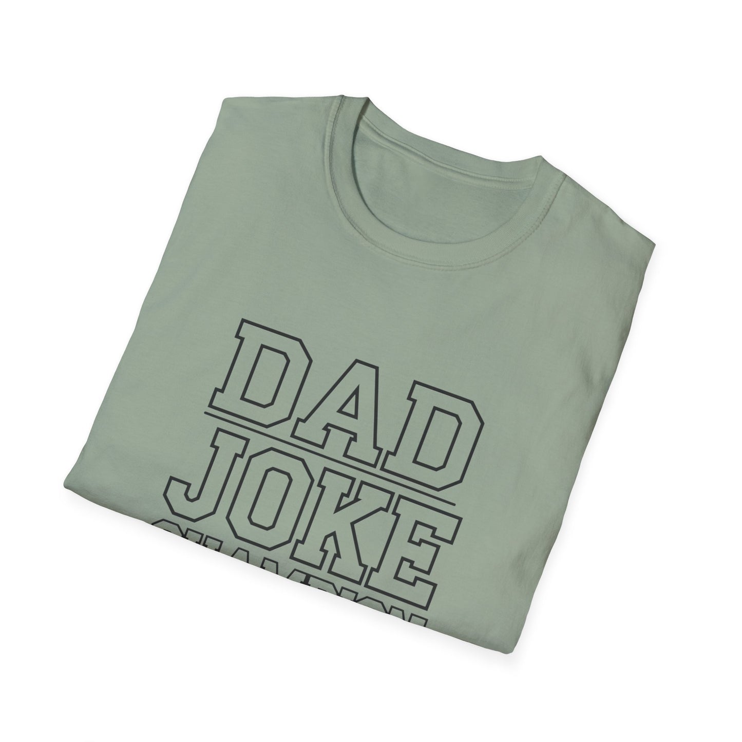 Dad Joke Champion Unisex Softstyle T-Shirt - Perfect Gift for Fathers' Day, Family Gatherings and Fun Occasions