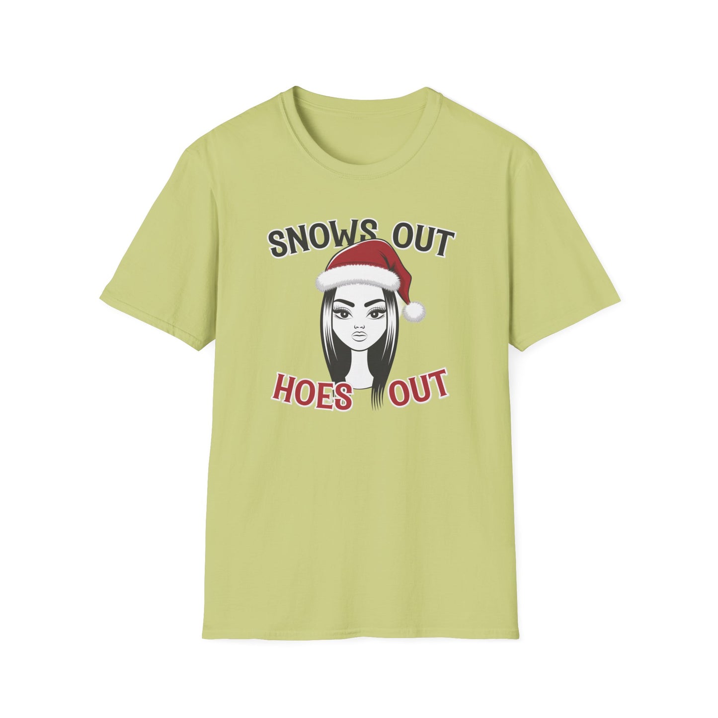 Unisex Holiday T-Shirt - "Snows Out, Hoes Out" - Funny Christmas Top, Winter Party Apparel, Gift for Friends, Casual Wear