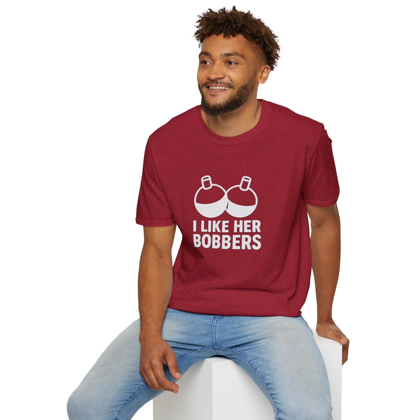 I Like Her Bobbers Unisex Softstyle T-Shirt - Fun Casual Wear for Fishing Enthusiasts