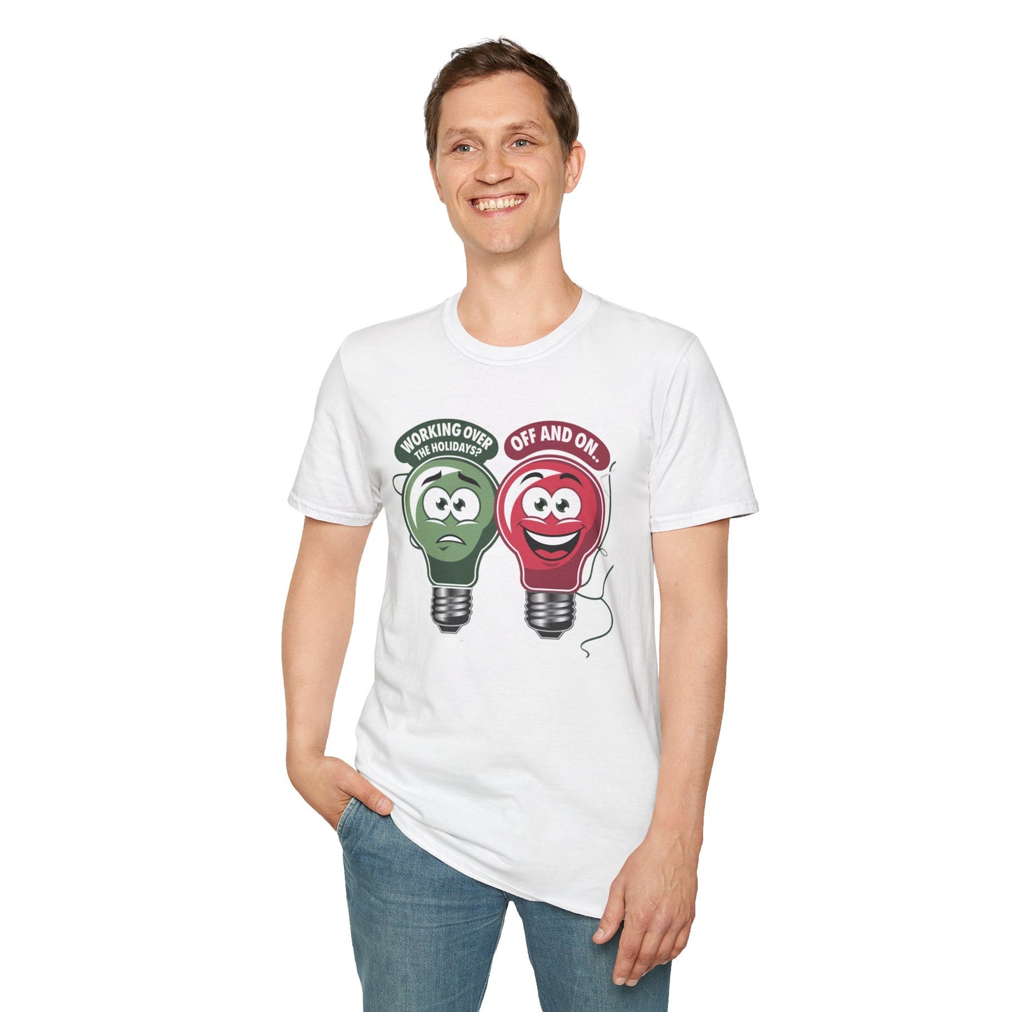 Fun Light Bulb Graphic T-Shirt, Quirky Gift for Dad, Humor Tee for Work, Perfect for Holidays, Unisex Softstyle Tee