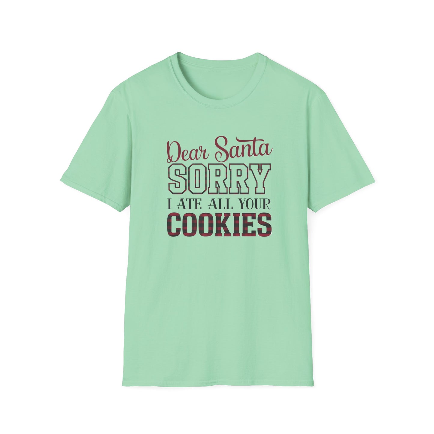Funny Christmas T-Shirt, Unisex Softstyle Tee, Holiday Humor Gift, Santa Cookie Tee, Fun Gift for Him or Her, Seasonal Wear