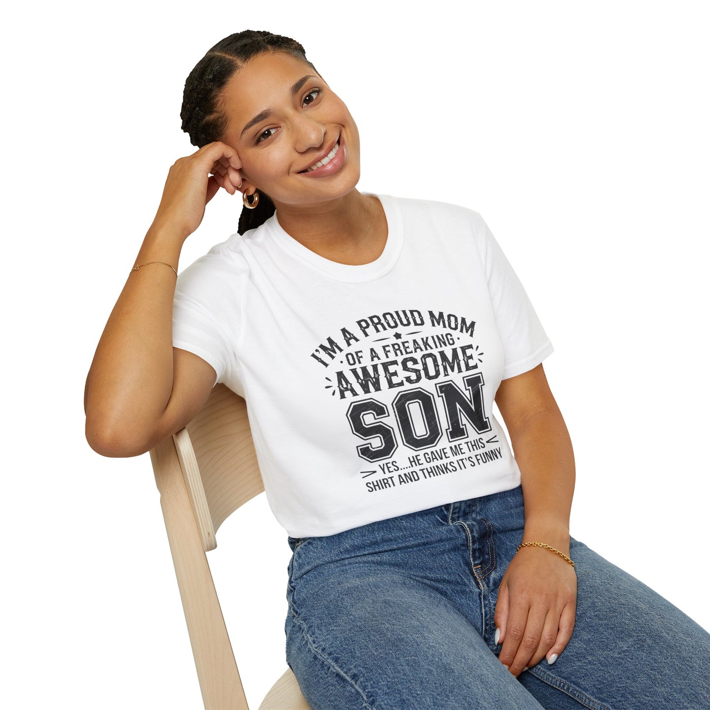 Proud Mom Tee, Fun Gift for Moms, Mother's Day Shirt, Family Humor Tee, Unisex Softstyle T-Shirt
