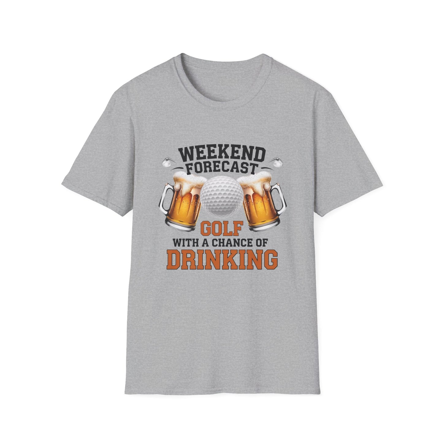 Weekend Forecast Golf Drinking T-Shirt | Unisex Softstyle Tee for Golf Lovers