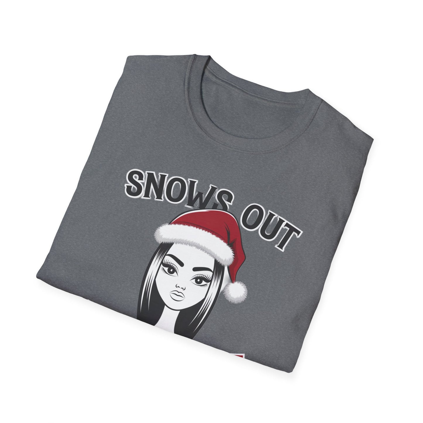 Unisex Holiday T-Shirt - "Snows Out, Hoes Out" - Funny Christmas Top, Winter Party Apparel, Gift for Friends, Casual Wear