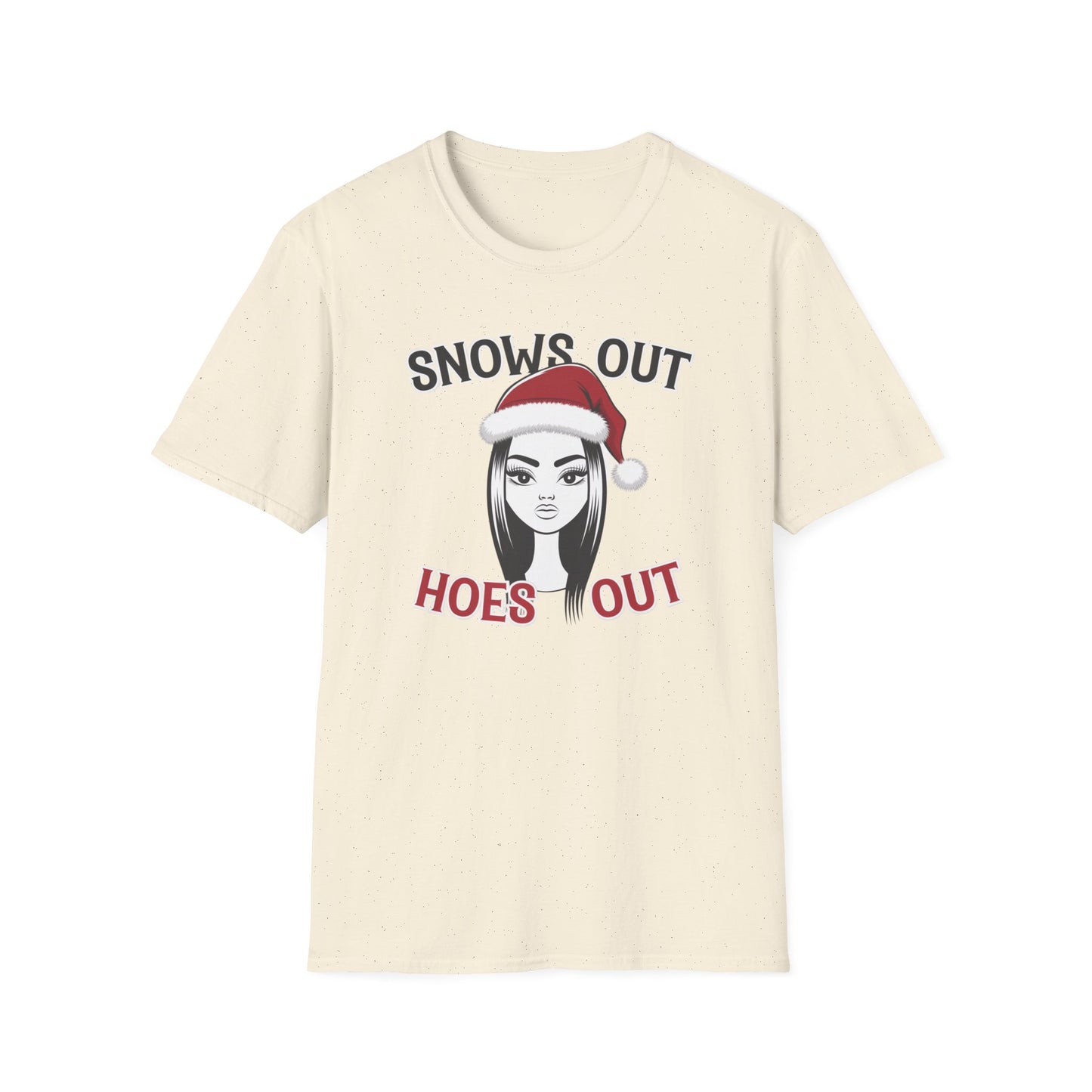 Unisex Holiday T-Shirt - "Snows Out, Hoes Out" - Funny Christmas Top, Winter Party Apparel, Gift for Friends, Casual Wear