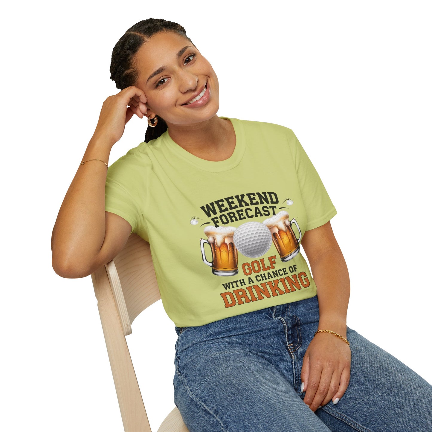 Weekend Forecast Golf Drinking T-Shirt | Unisex Softstyle Tee for Golf Lovers