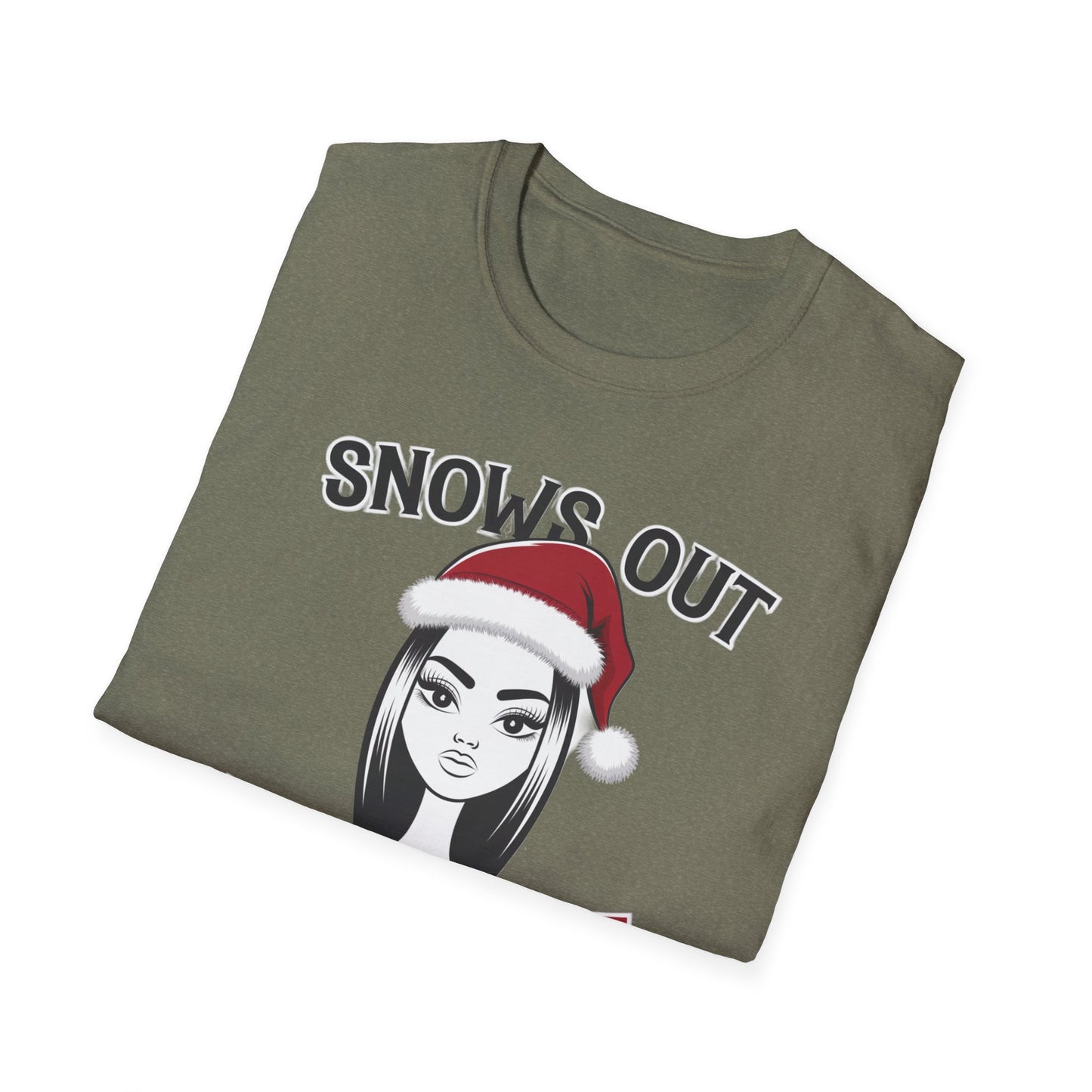Unisex Holiday T-Shirt - "Snows Out, Hoes Out" - Funny Christmas Top, Winter Party Apparel, Gift for Friends, Casual Wear