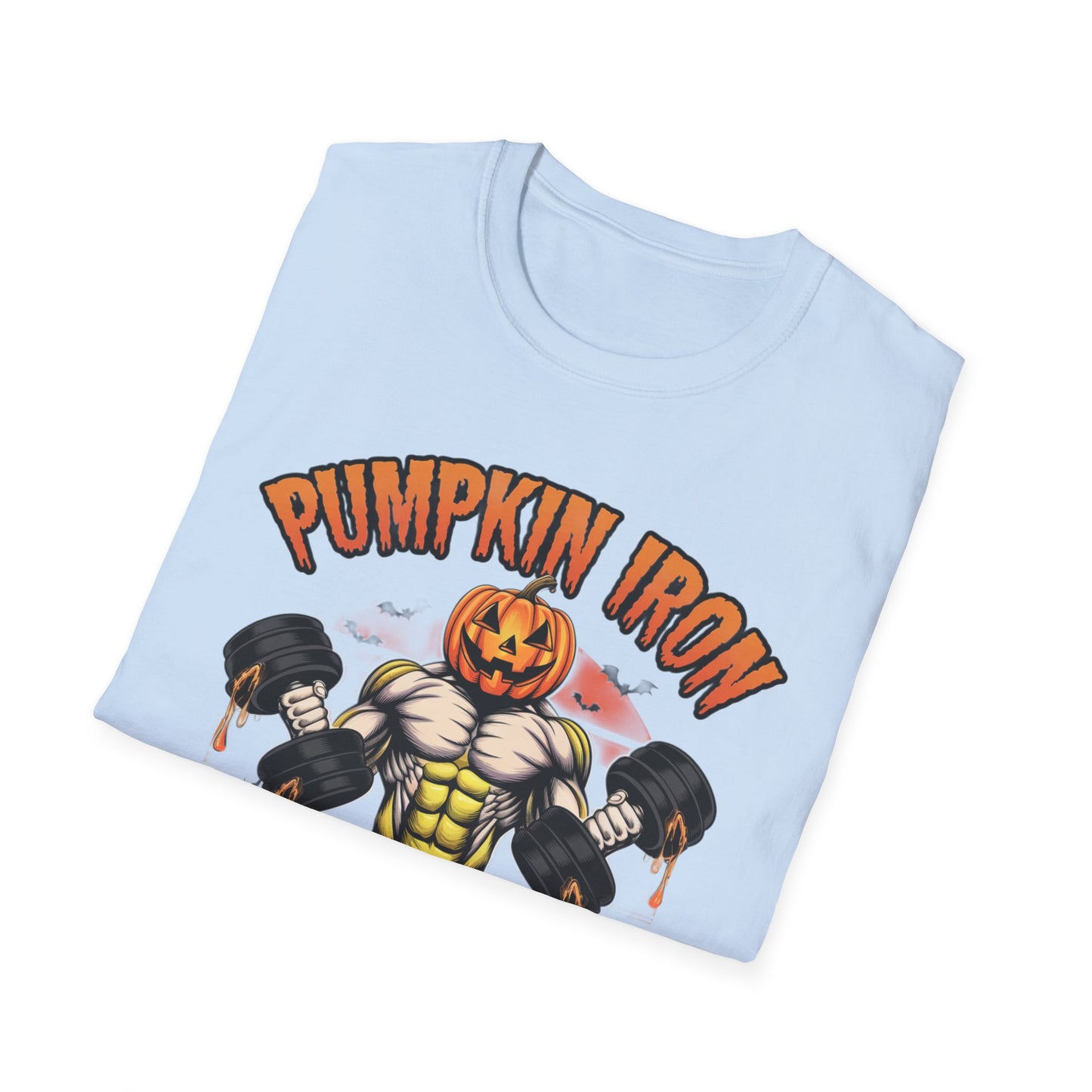 Halloween Pumpkin Iron Gym T-Shirt, Funny Fall Workout Top, Unisex Fitness Apparel, Spooky Season Gift, October Gym Shirt