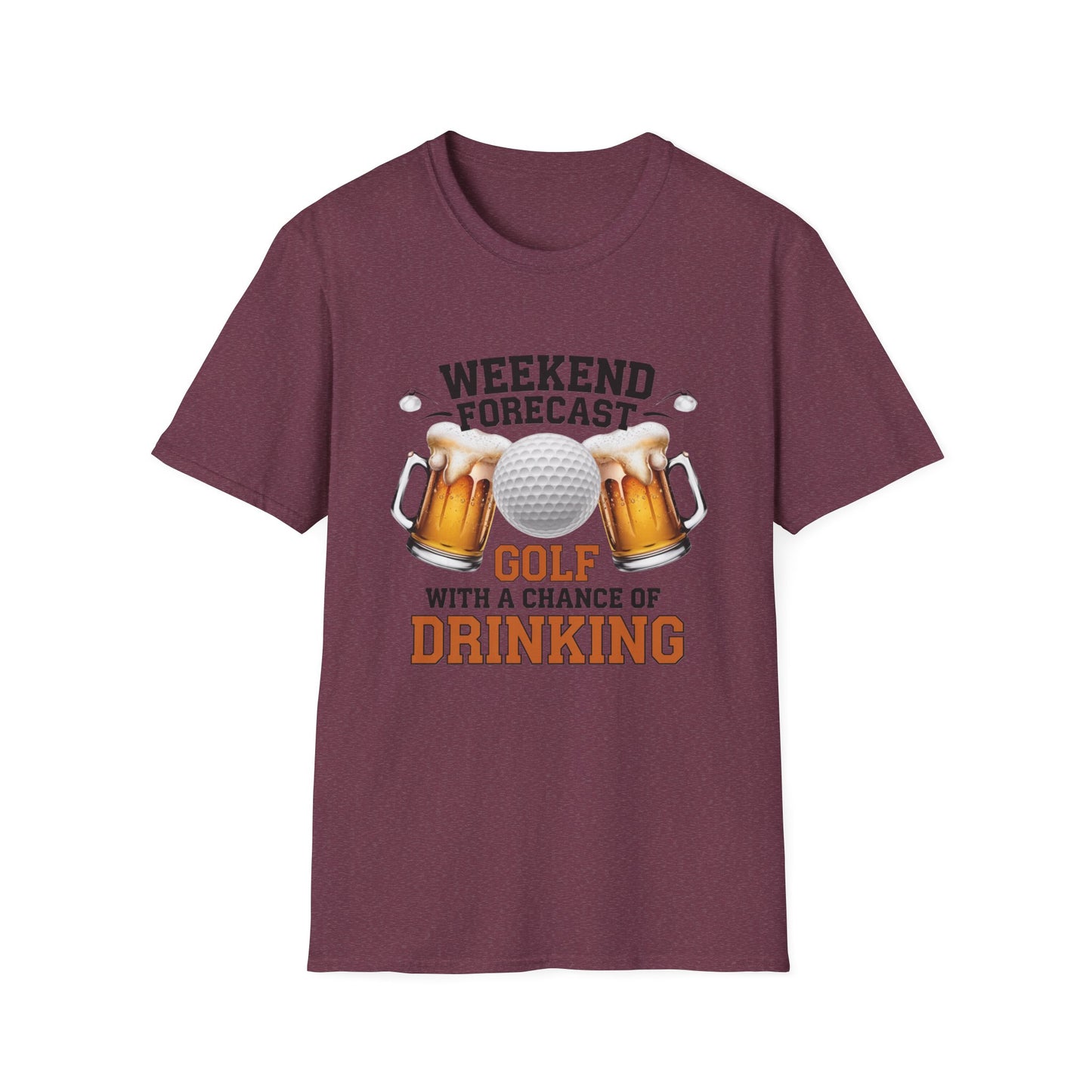 Weekend Forecast Golf Drinking T-Shirt | Unisex Softstyle Tee for Golf Lovers