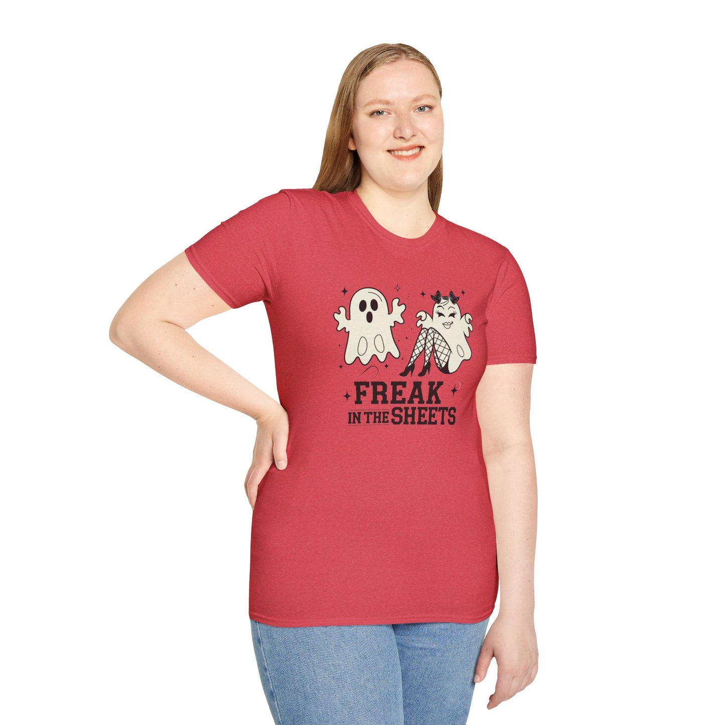 Freak in the Sheets Unisex T-Shirt, Funny Halloween Tee, Ghost & Witch Graphic Shirt, Spooky Season Apparel, Gift for Her