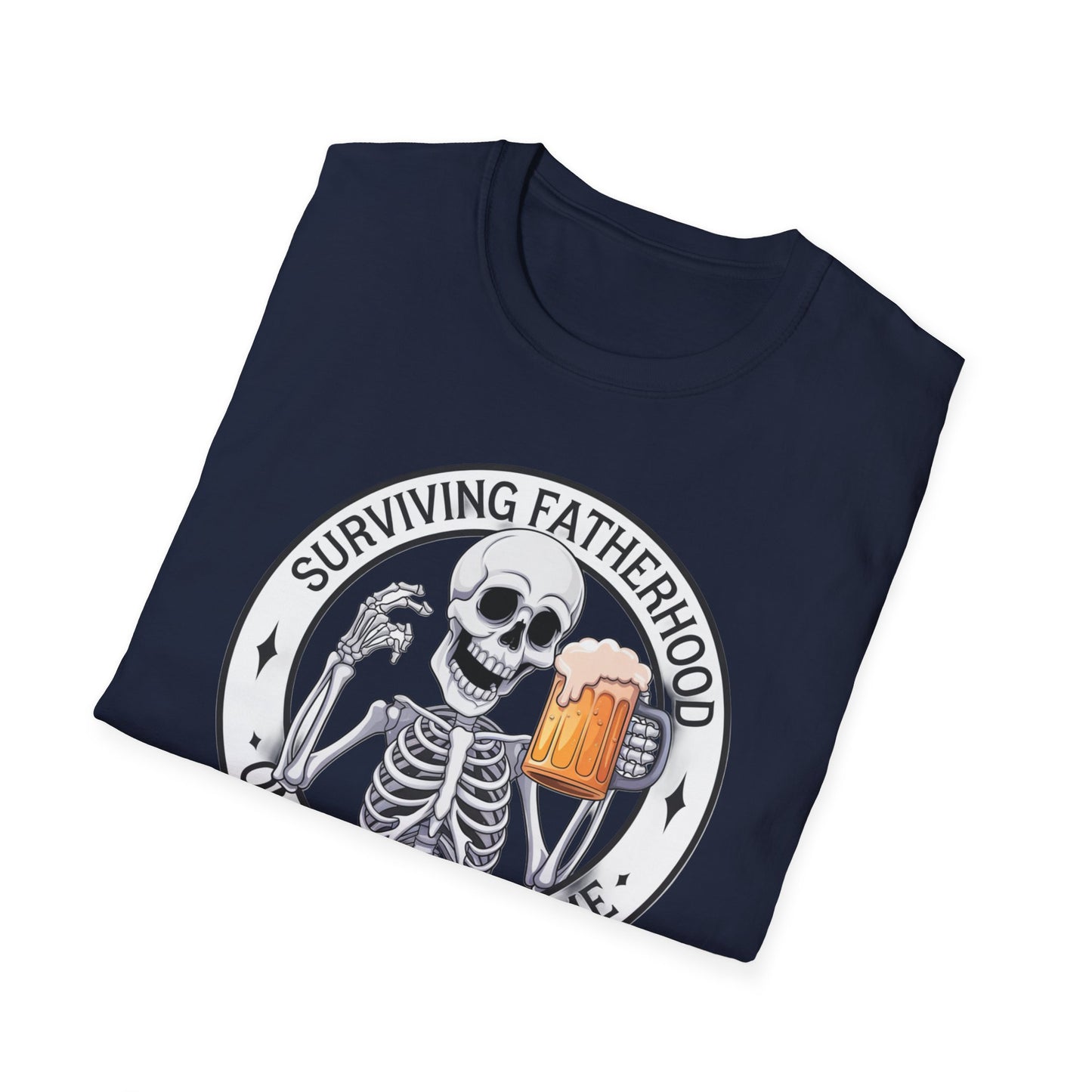 Surviving Fatherhood T-Shirt - Funny Gift for Dads, Halloween, Father's Day, Birthday, Skeleton Design