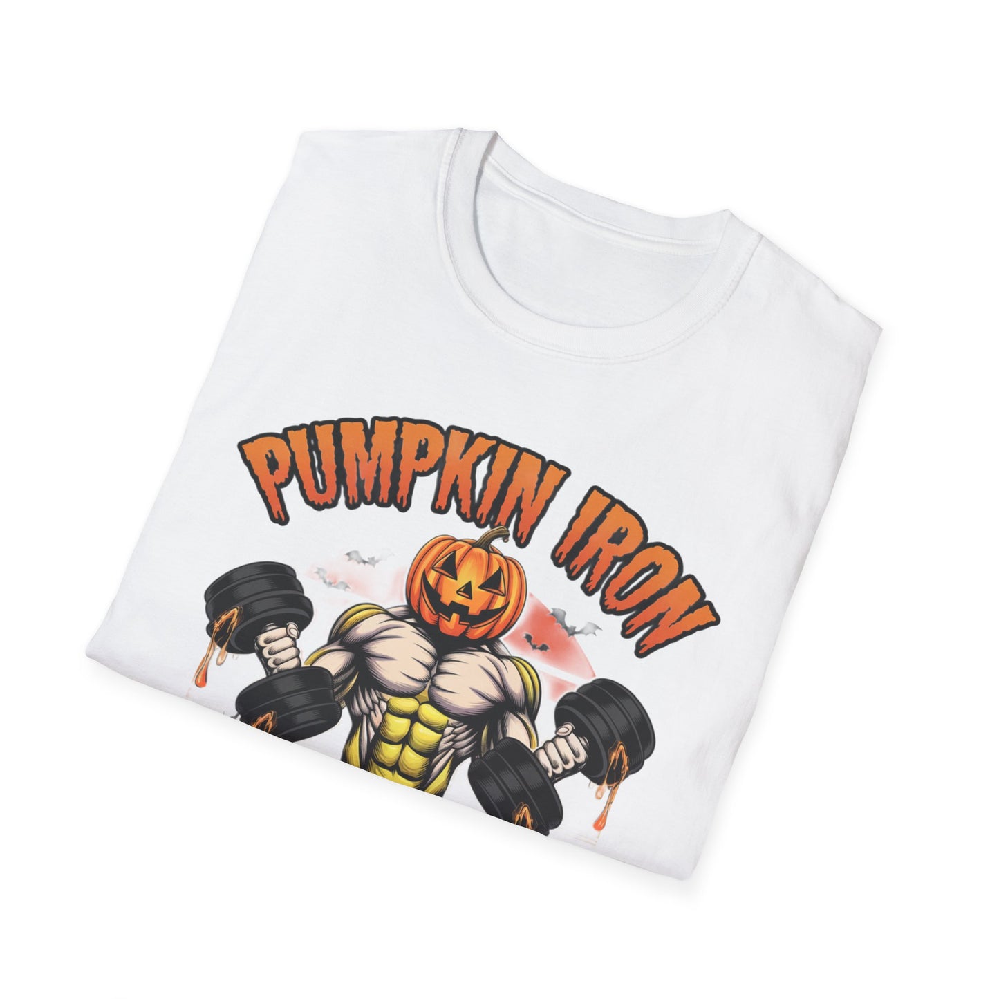 Halloween Pumpkin Iron Gym T-Shirt, Funny Fall Workout Top, Unisex Fitness Apparel, Spooky Season Gift, October Gym Shirt