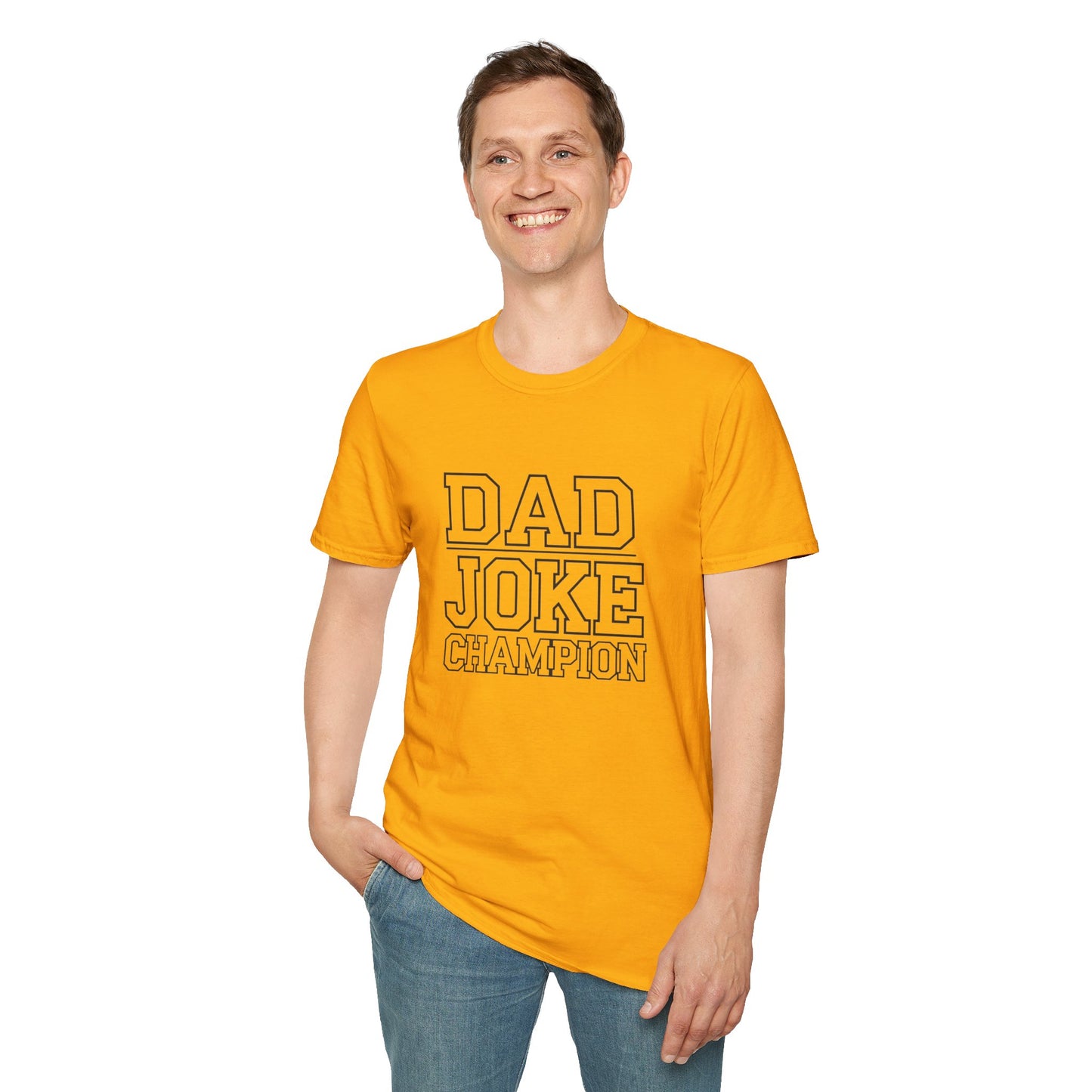Dad Joke Champion Unisex Softstyle T-Shirt - Perfect Gift for Fathers' Day, Family Gatherings and Fun Occasions