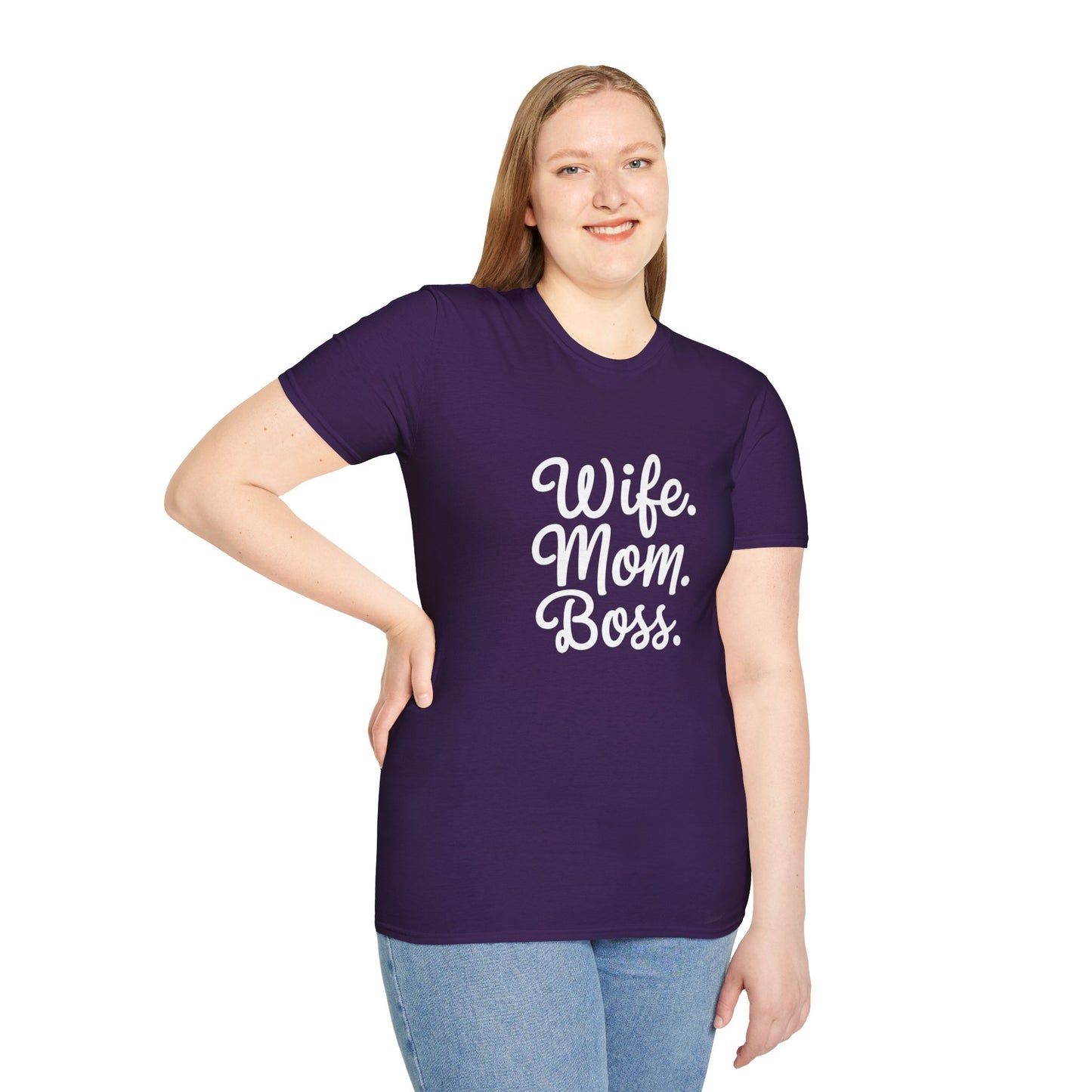 Wife Mom Boss T-Shirt | Unisex Softstyle Tee for Empowered Moms | Gift for Mother's Day, Birthday, Casual Wear, Everyday Life