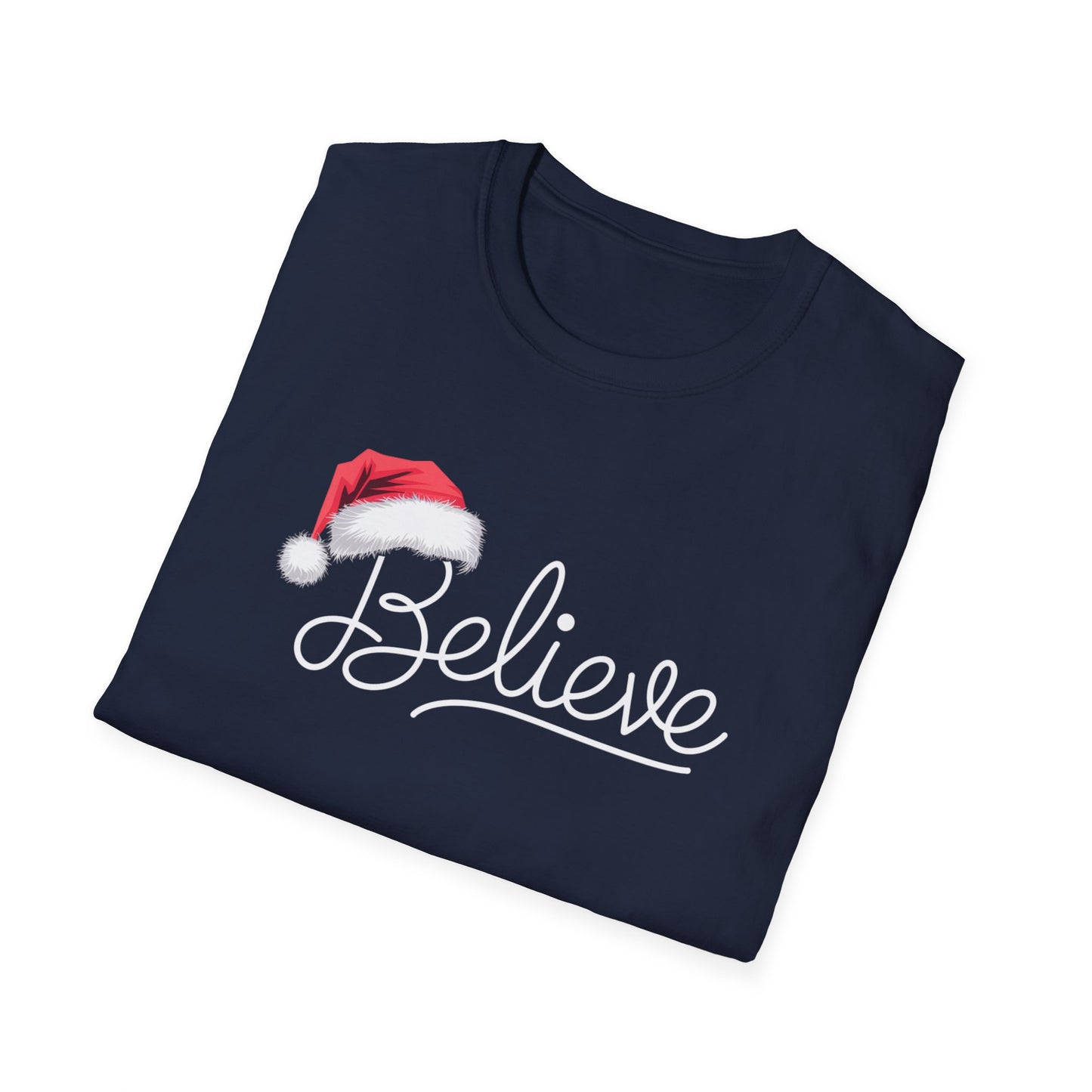 Believe Holiday T-Shirt, Unisex Christmas Tee, Santa Hat Apparel, Festive Graphic Tee, Gift for Him/Her, Holiday Celebrations