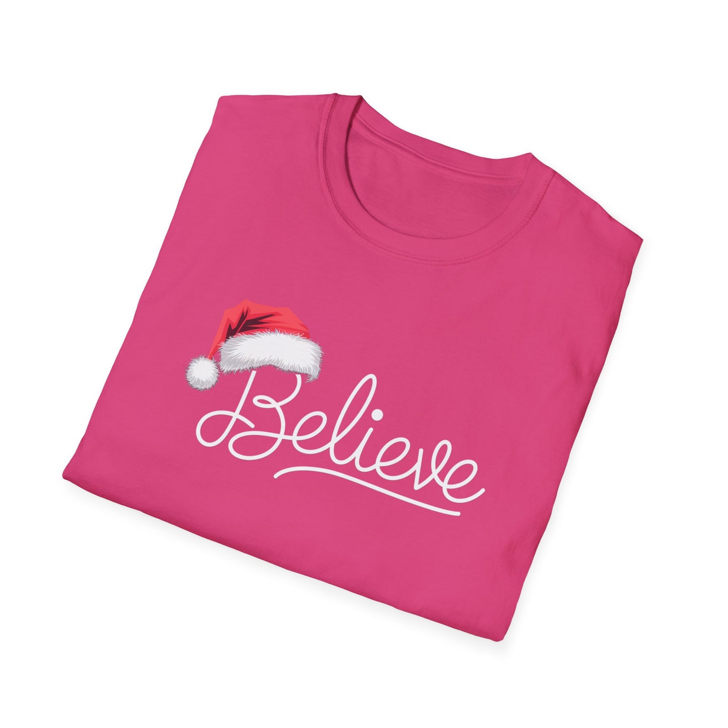 Believe Holiday T-Shirt, Unisex Christmas Tee, Santa Hat Apparel, Festive Graphic Tee, Gift for Him/Her, Holiday Celebrations