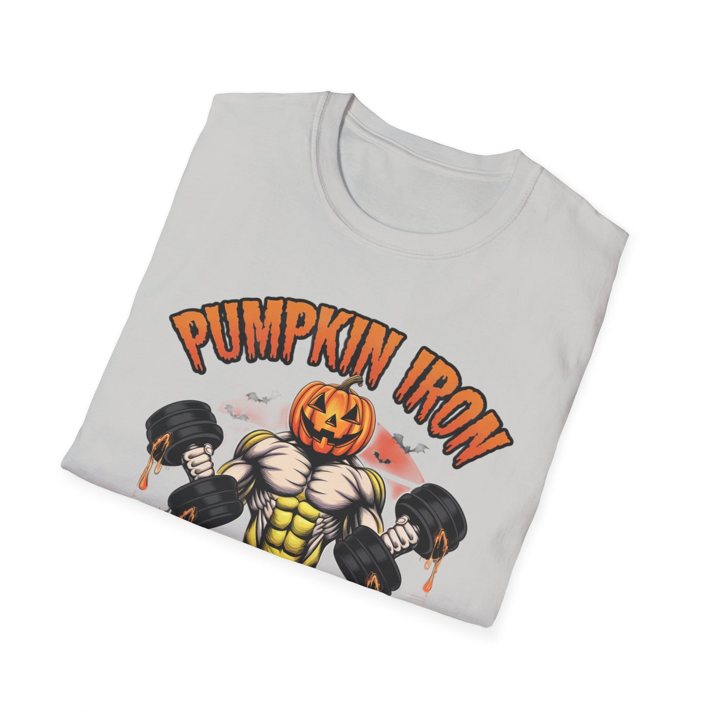 Halloween Pumpkin Iron Gym T-Shirt, Funny Fall Workout Top, Unisex Fitness Apparel, Spooky Season Gift, October Gym Shirt