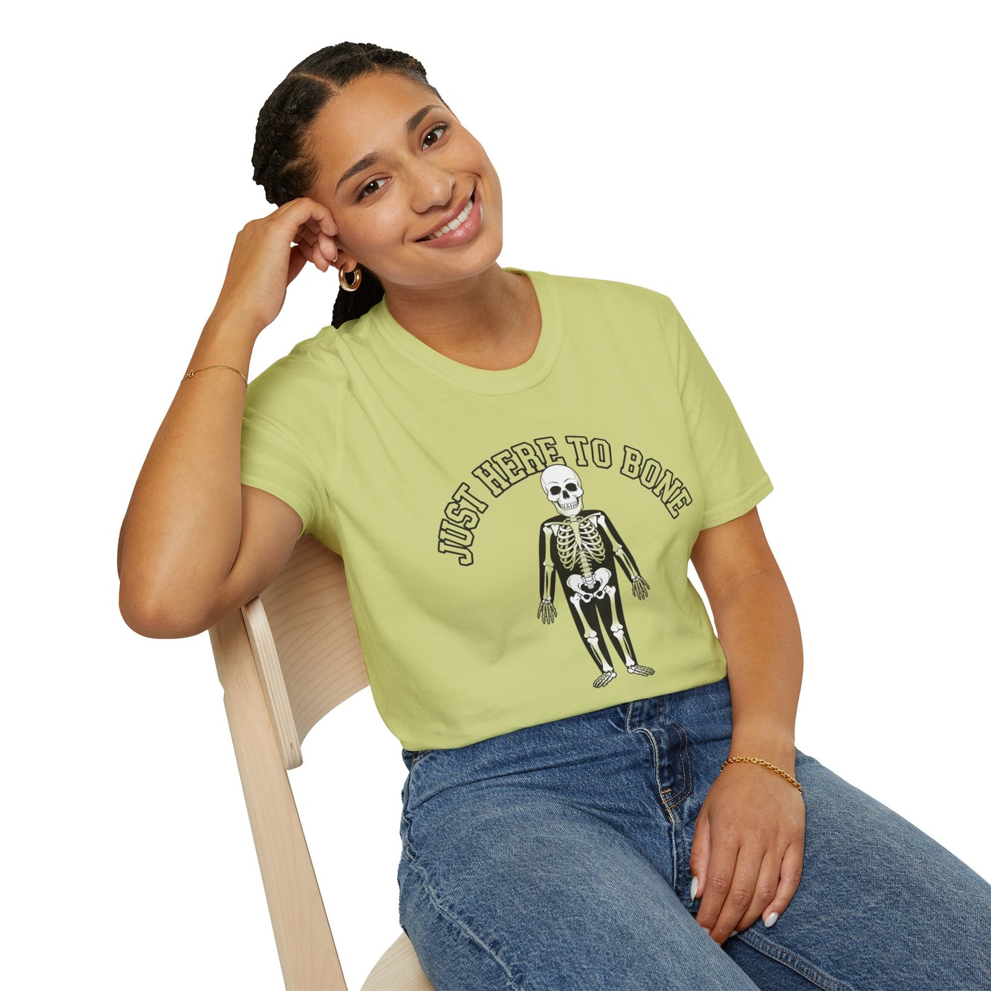 Just Here to Bone T-Shirt | Unisex Skeleton Tee, Halloween Shirt, Funny Graphic Tee, Casual Wear, Gift for Friends