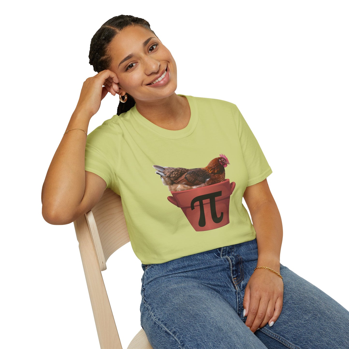 Funny Chicken Pi Unisex Softstyle T-Shirt - Quirky Math Humor Tee