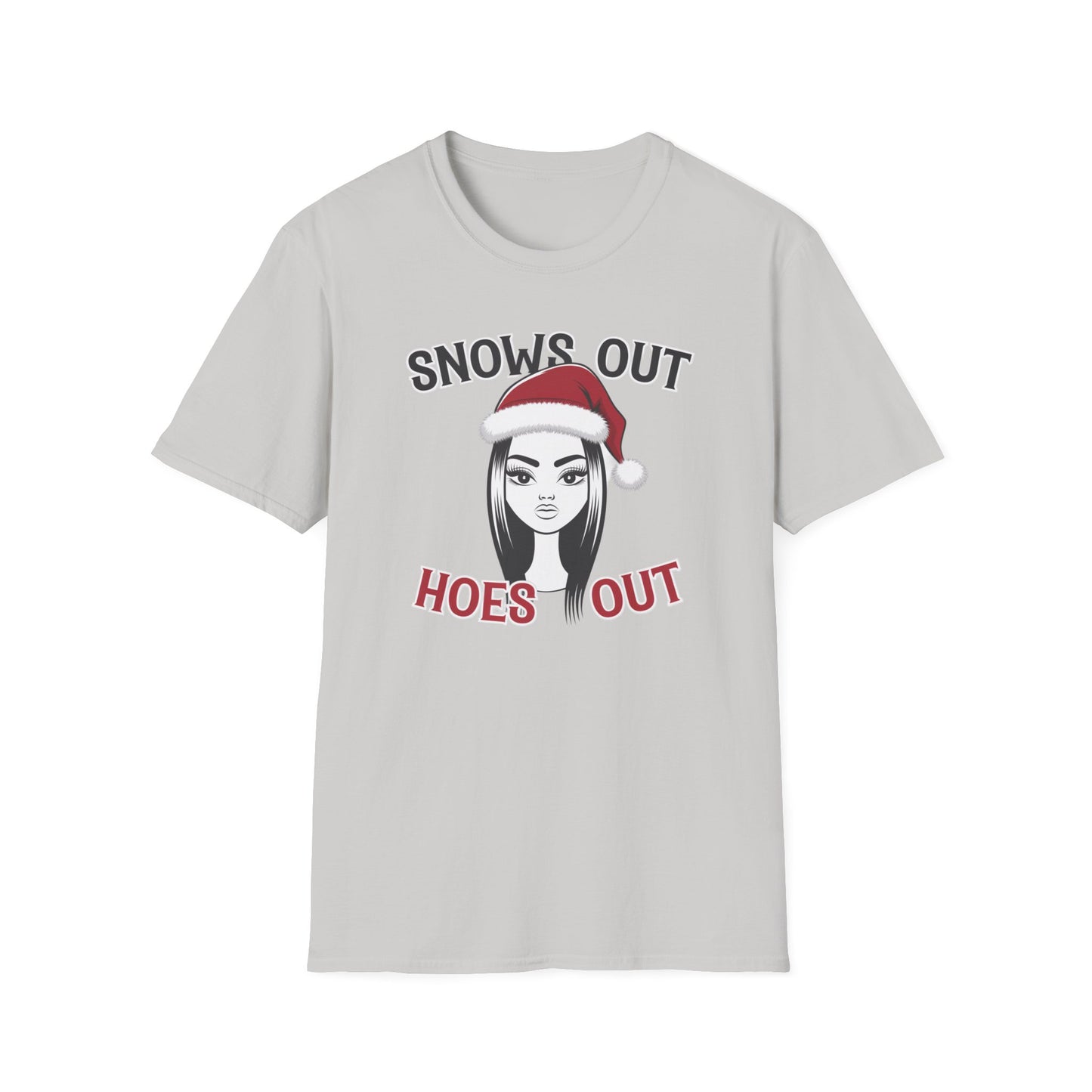 Unisex Holiday T-Shirt - "Snows Out, Hoes Out" - Funny Christmas Top, Winter Party Apparel, Gift for Friends, Casual Wear