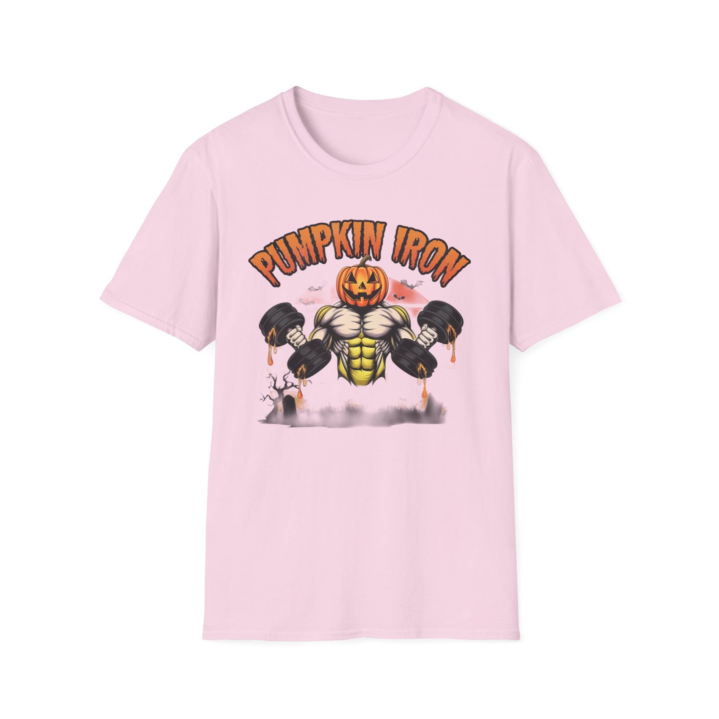 Halloween Pumpkin Iron Gym T-Shirt, Funny Fall Workout Top, Unisex Fitness Apparel, Spooky Season Gift, October Gym Shirt