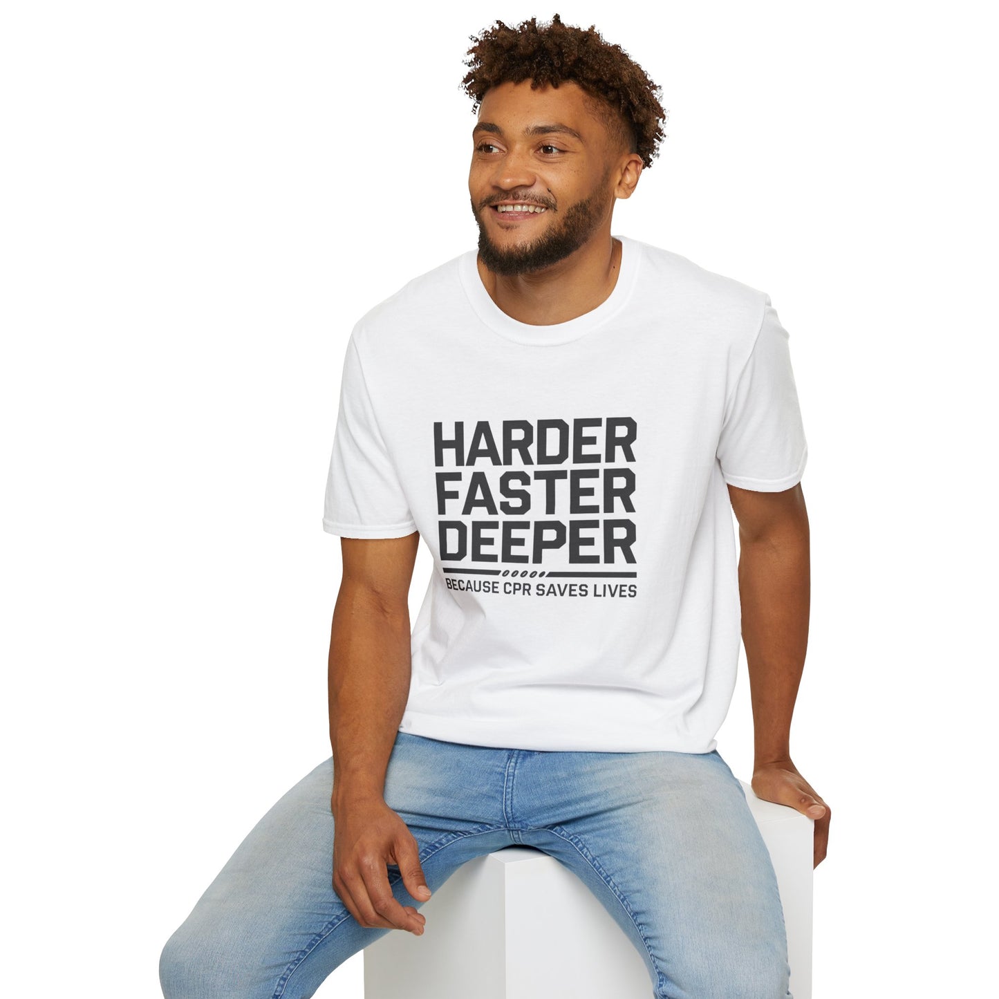 CPR Awareness Unisex Softstyle T-Shirt - Harder Faster Deeper