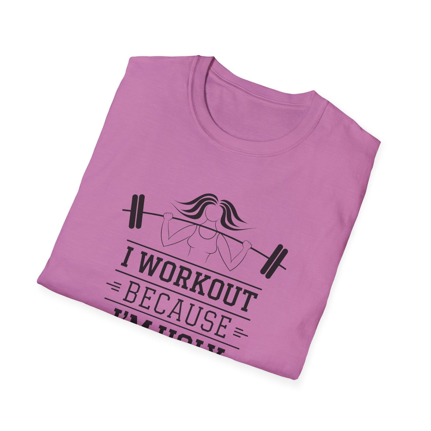 Funny Workout T-Shirt - 'I Workout Because I'm Ugly' - Unisex Softstyle Tee