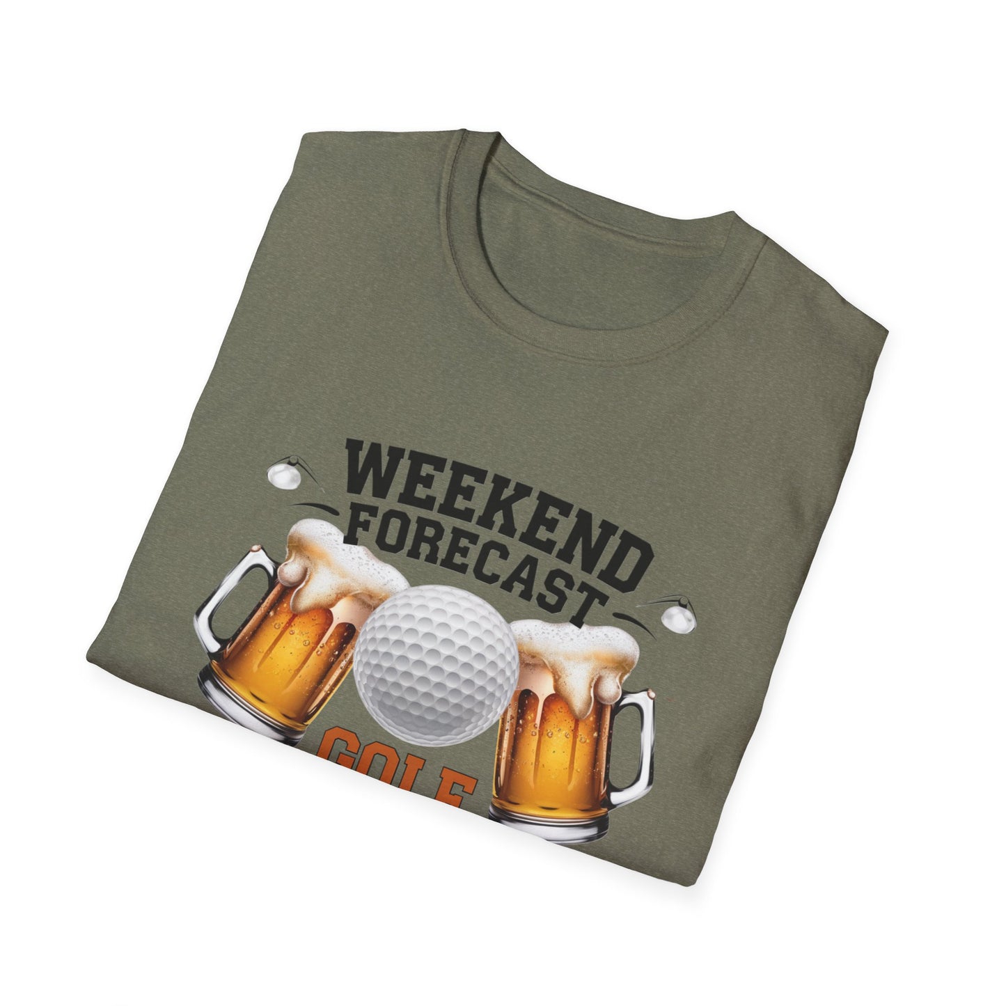 Weekend Forecast Golf Drinking T-Shirt | Unisex Softstyle Tee for Golf Lovers