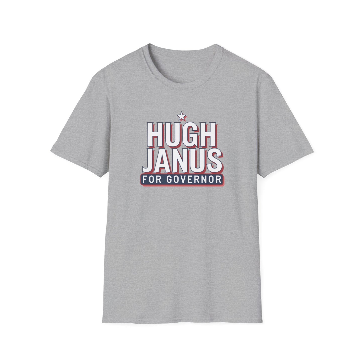 Funny Political T-Shirt - Hugh Janus for Governor, Unisex Softstyle Tee, Election Campaign Shirt, Gift for Voters, Political Humor Top