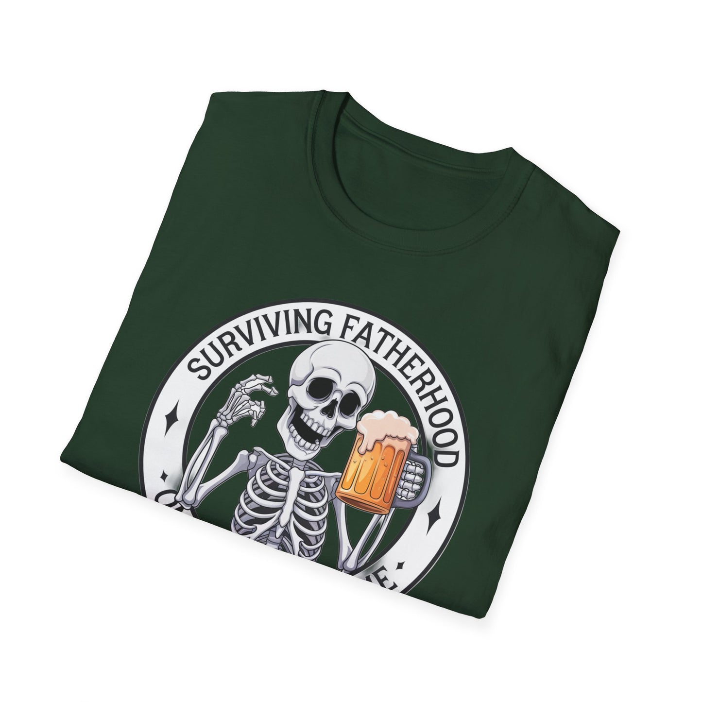 Surviving Fatherhood T-Shirt - Funny Gift for Dads, Halloween, Father's Day, Birthday, Skeleton Design
