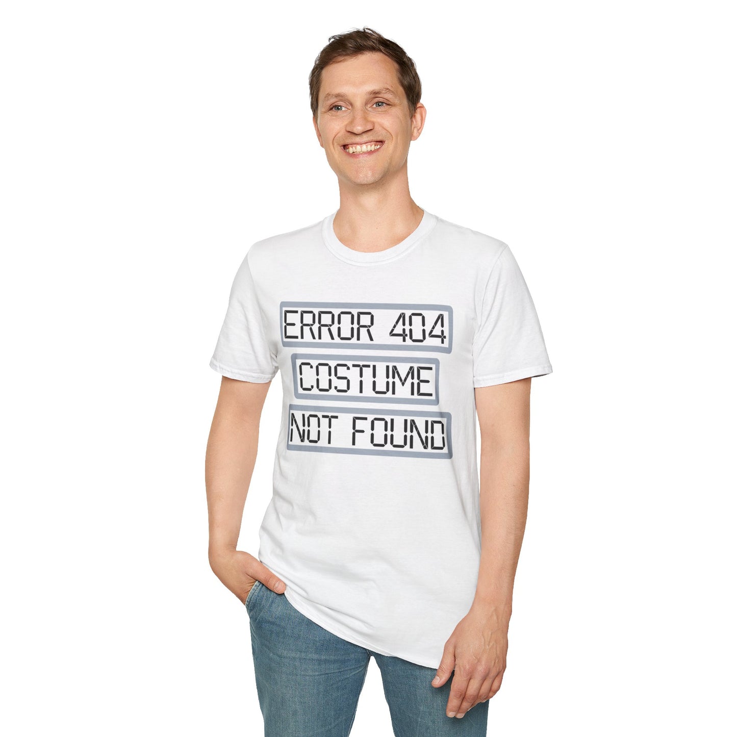 Error 404 Costume Not Found Unisex Softstyle T-Shirt, Funny Casual Tee, Geeky Gift, Halloween Humor, Costume Party Apparel