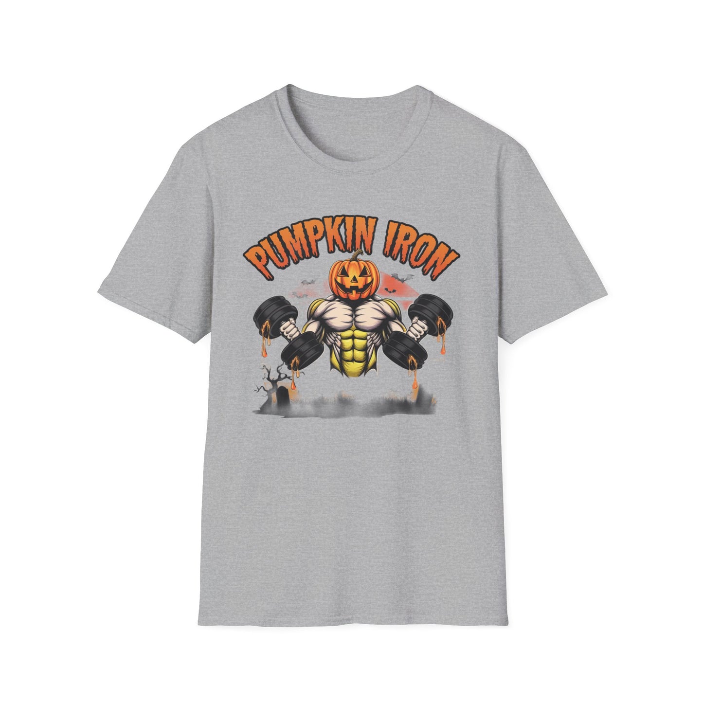Halloween Pumpkin Iron Gym T-Shirt, Funny Fall Workout Top, Unisex Fitness Apparel, Spooky Season Gift, October Gym Shirt