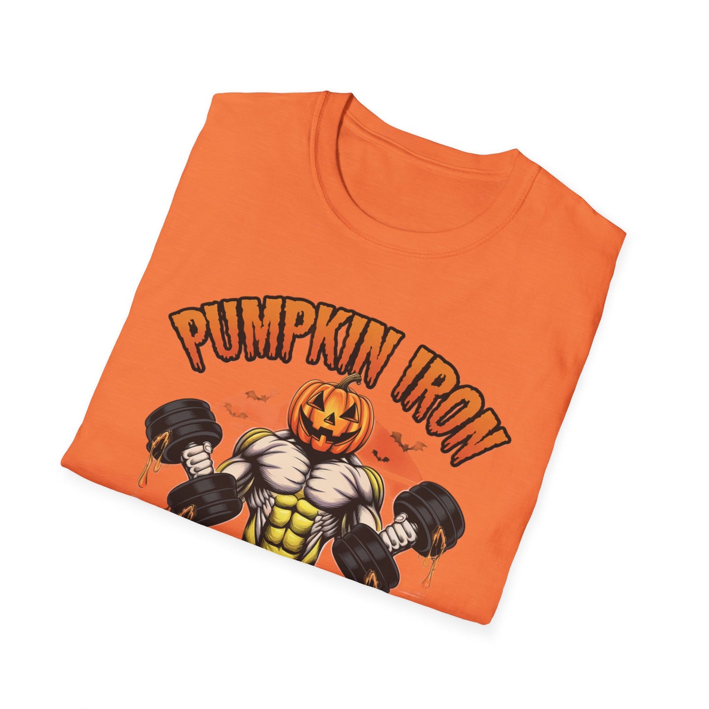 Halloween Pumpkin Iron Gym T-Shirt, Funny Fall Workout Top, Unisex Fitness Apparel, Spooky Season Gift, October Gym Shirt