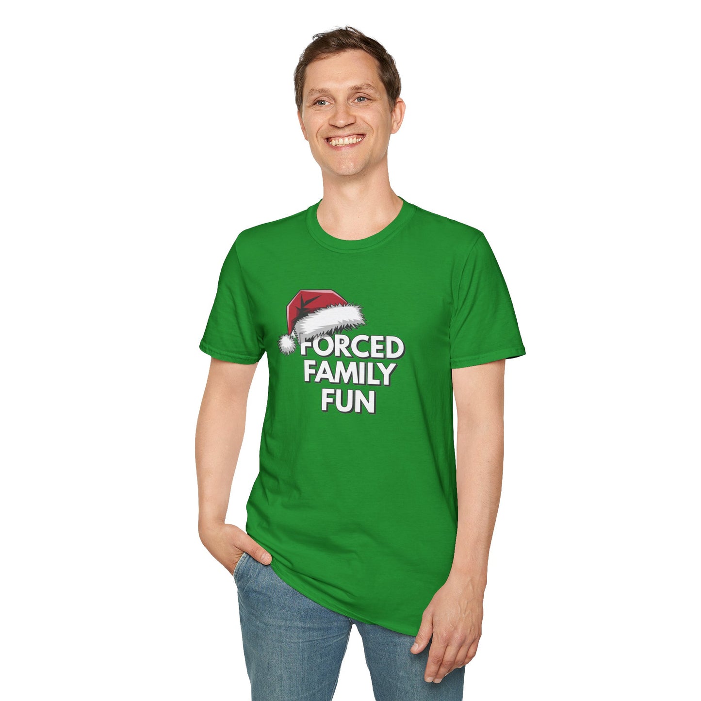 Forced Family Fun T-Shirt | Unisex Holiday Tee, Christmas Gift, Family Reunion Wear, Funny Christmas Shirt, Softstyle Tee
