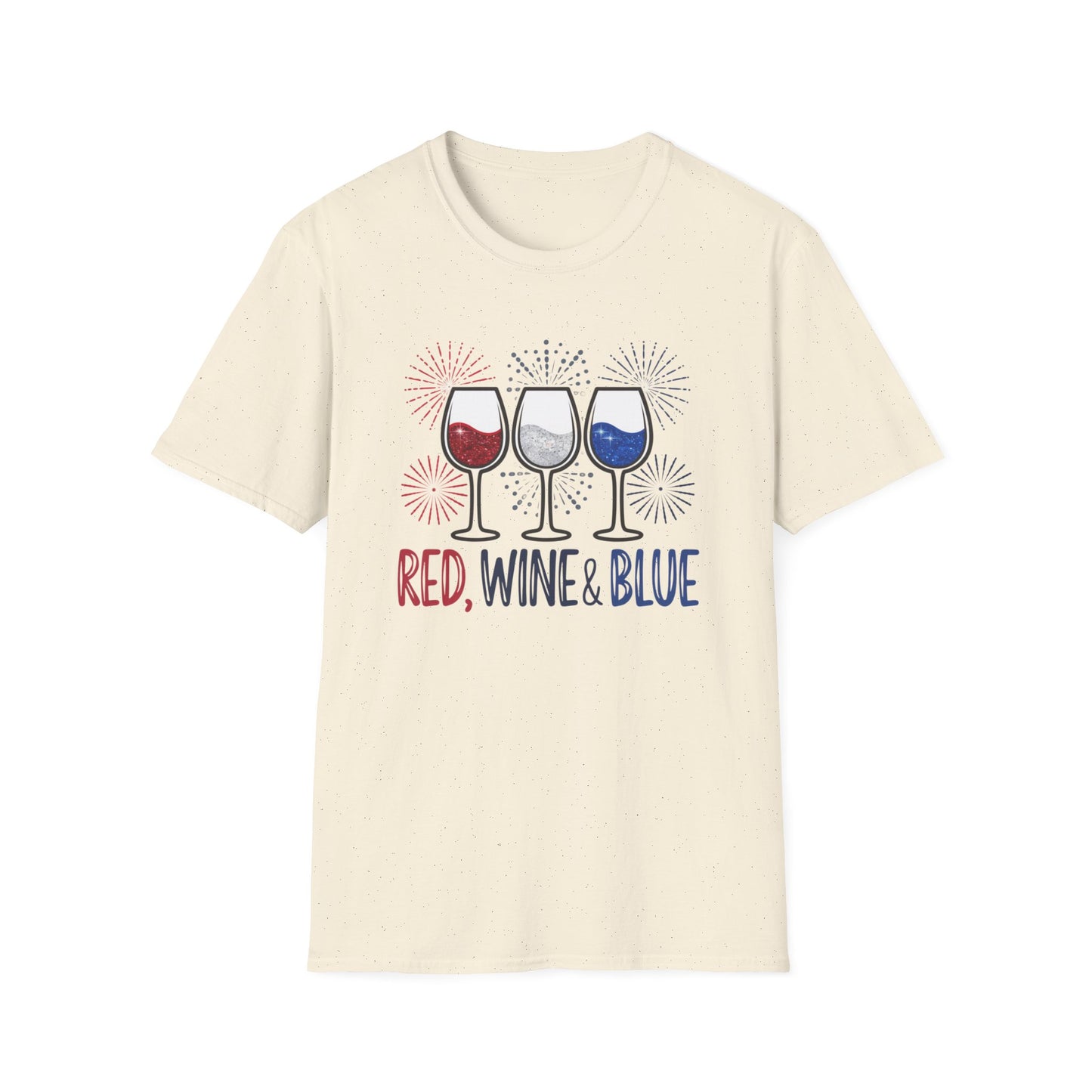 Red, Wine & Blue Unisex Softstyle T-Shirt, Summer BBQ, Fourth of July, Wine Lovers Gift, Patriotic Outfit, Casual Wear