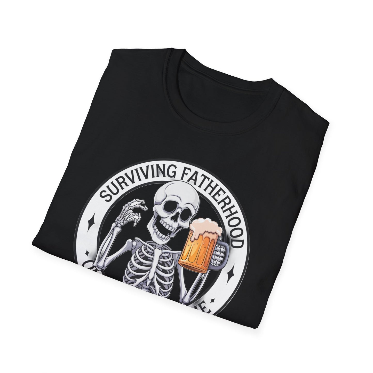 Surviving Fatherhood T-Shirt - Funny Gift for Dads, Halloween, Father's Day, Birthday, Skeleton Design