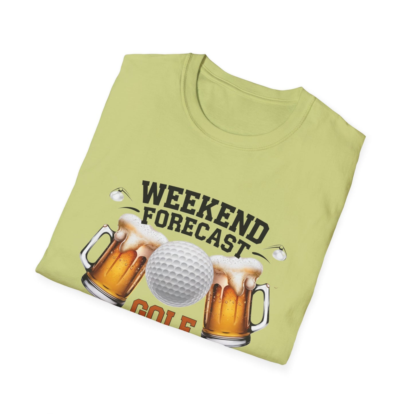 Weekend Forecast Golf Drinking T-Shirt | Unisex Softstyle Tee for Golf Lovers