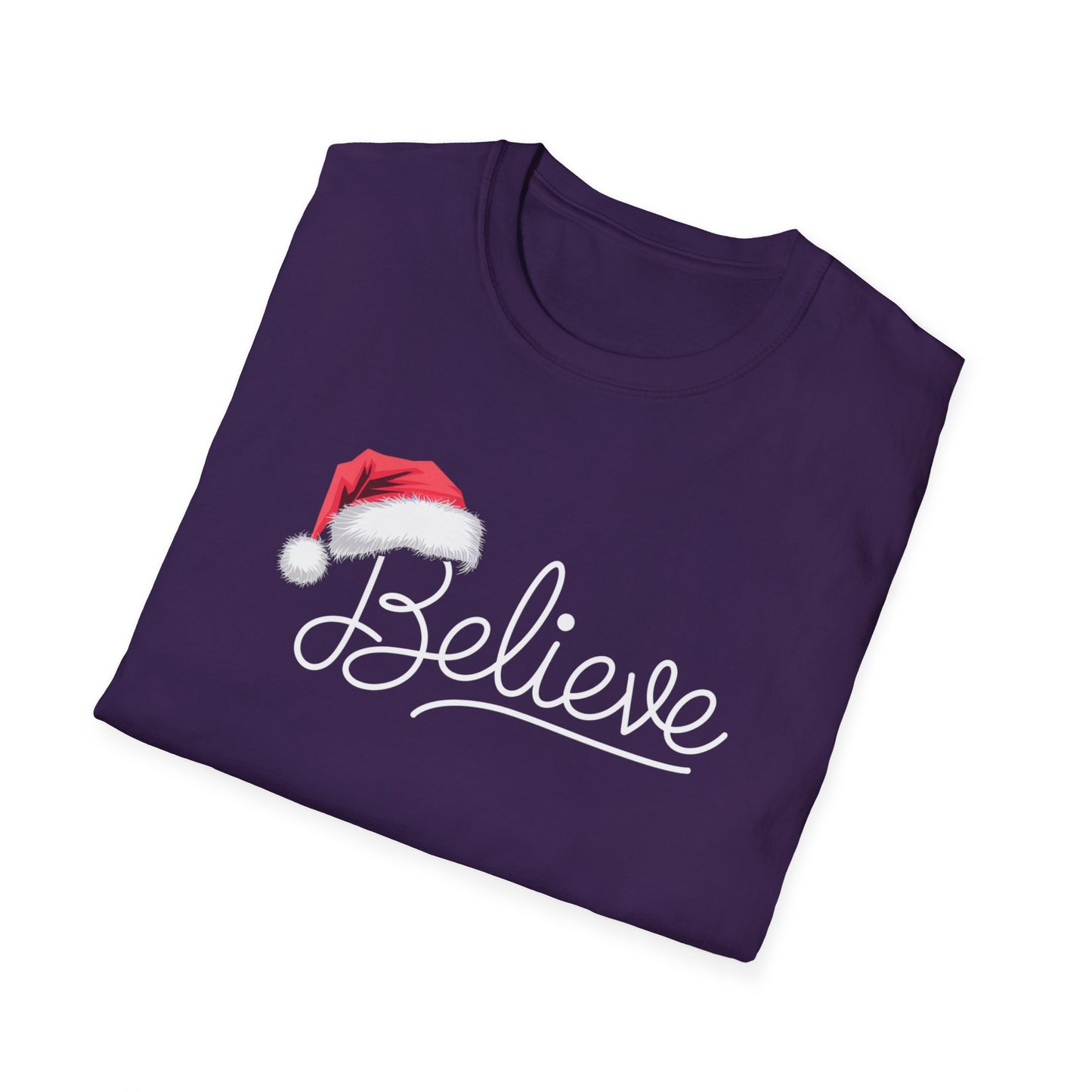 Believe Holiday T-Shirt, Unisex Christmas Tee, Santa Hat Apparel, Festive Graphic Tee, Gift for Him/Her, Holiday Celebrations