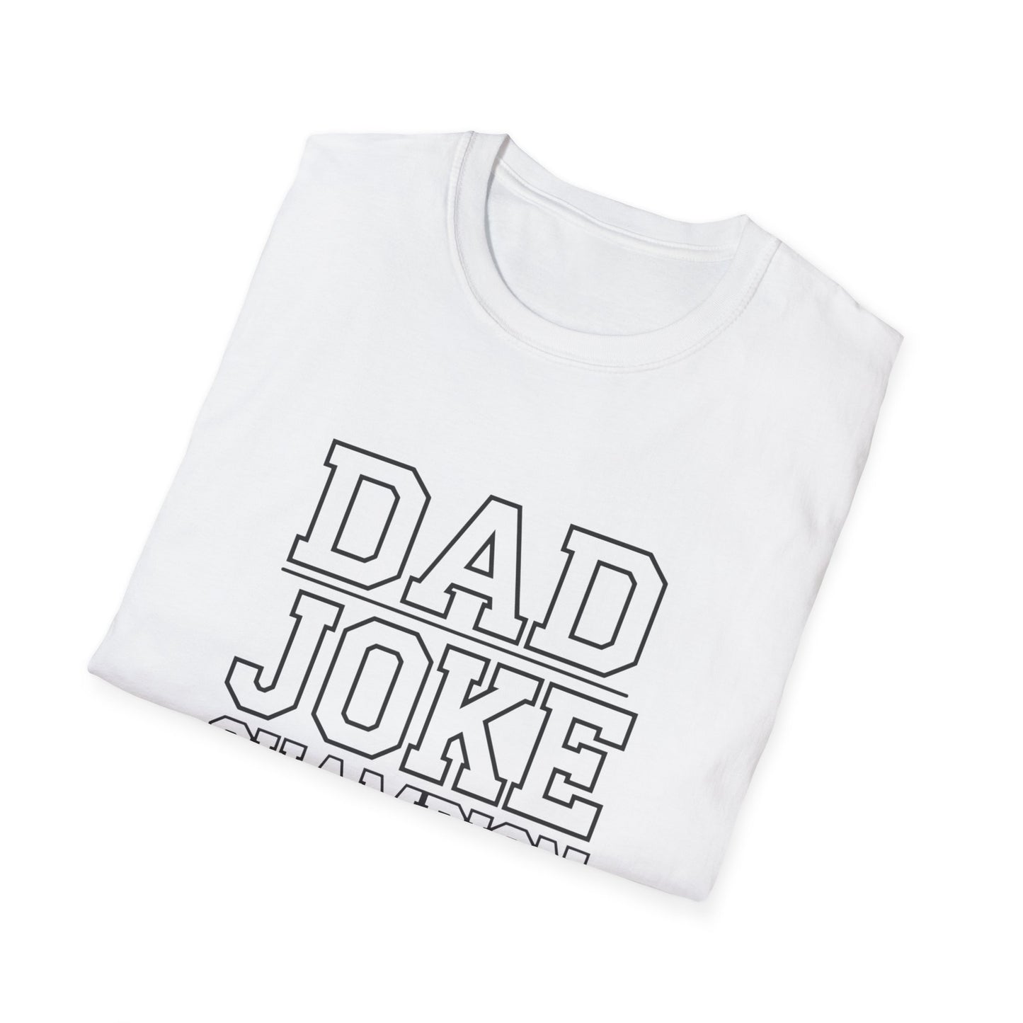 Dad Joke Champion Unisex Softstyle T-Shirt - Perfect Gift for Fathers' Day, Family Gatherings and Fun Occasions
