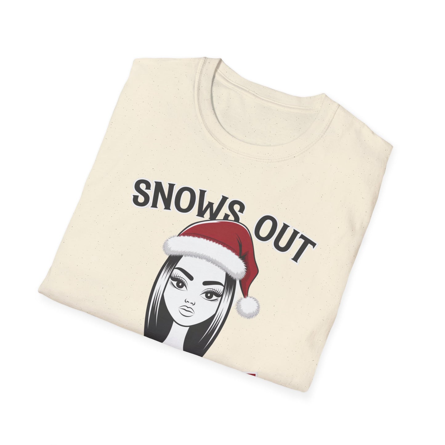 Unisex Holiday T-Shirt - "Snows Out, Hoes Out" - Funny Christmas Top, Winter Party Apparel, Gift for Friends, Casual Wear