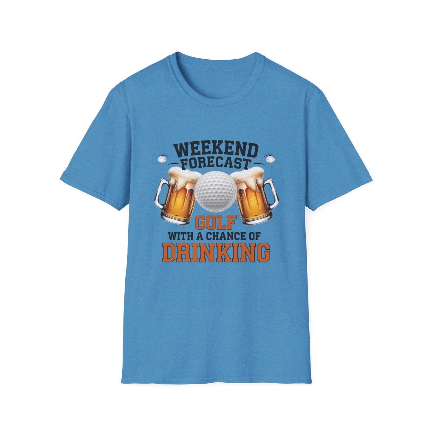 Weekend Forecast Golf Drinking T-Shirt | Unisex Softstyle Tee for Golf Lovers