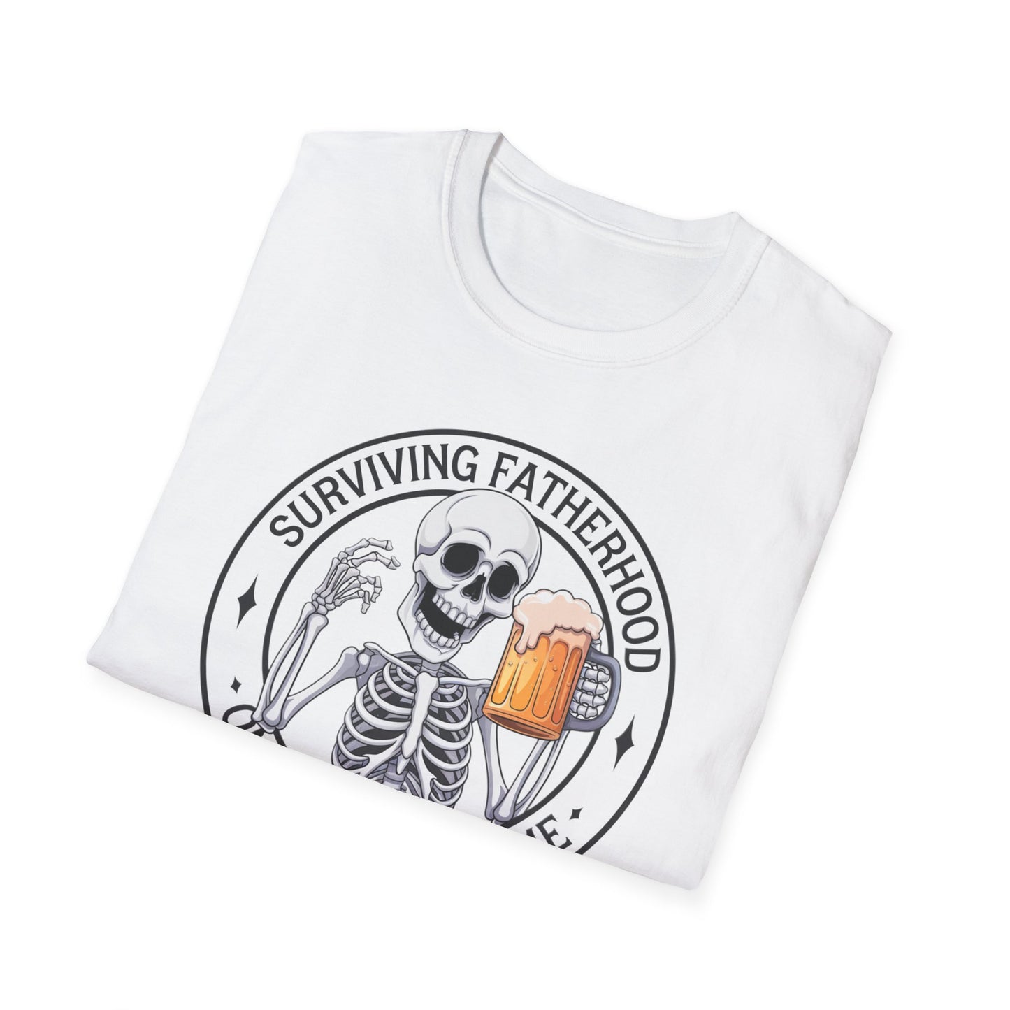 Surviving Fatherhood T-Shirt - Funny Gift for Dads, Halloween, Father's Day, Birthday, Skeleton Design