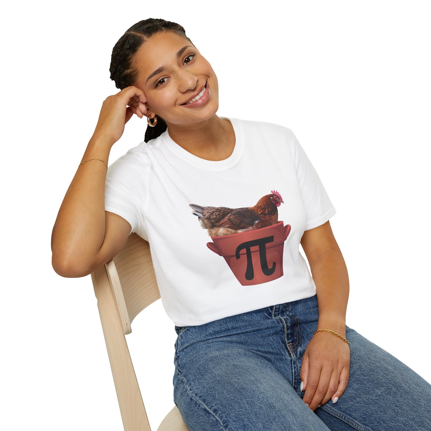 Funny Chicken Pi Unisex Softstyle T-Shirt - Quirky Math Humor Tee