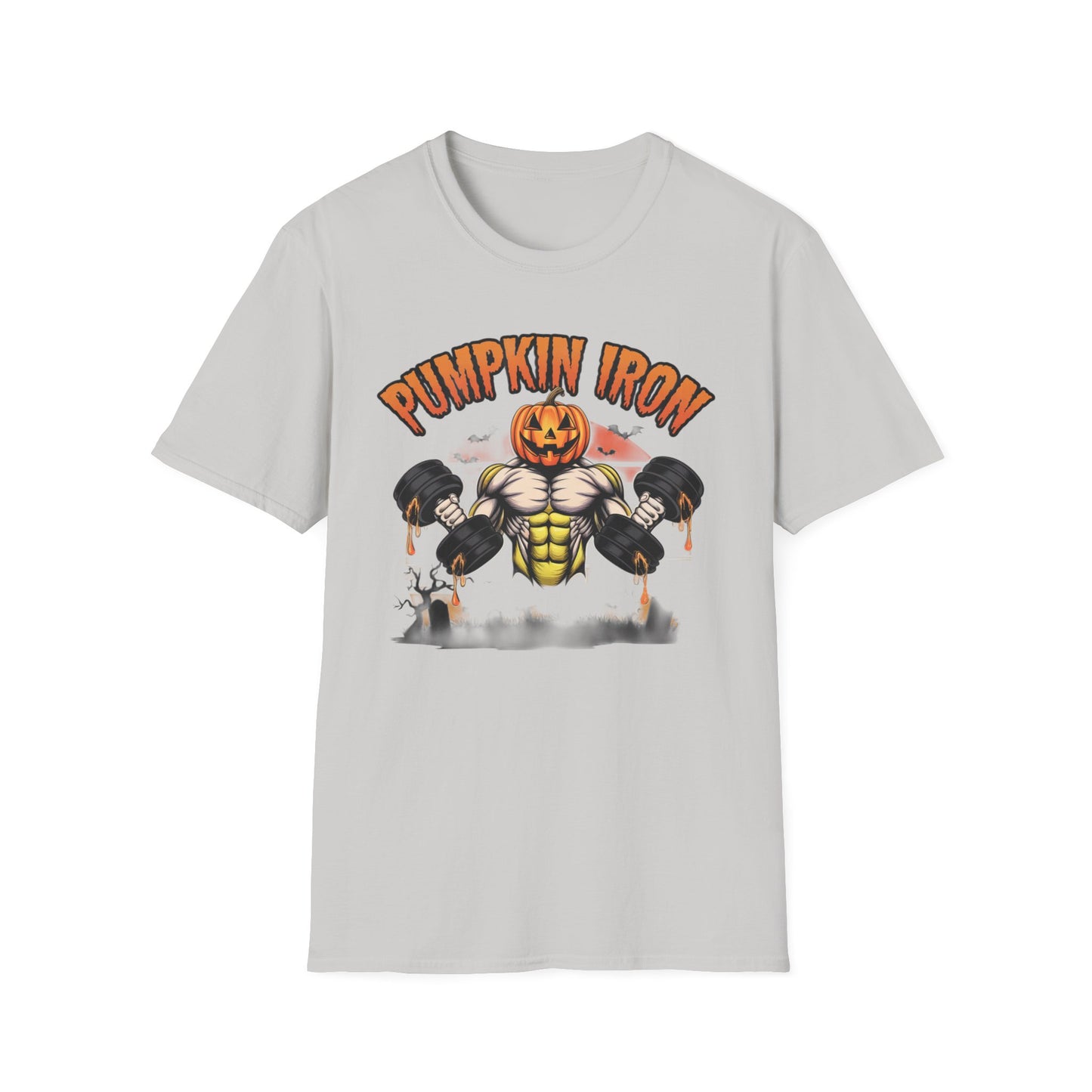 Halloween Pumpkin Iron Gym T-Shirt, Funny Fall Workout Top, Unisex Fitness Apparel, Spooky Season Gift, October Gym Shirt